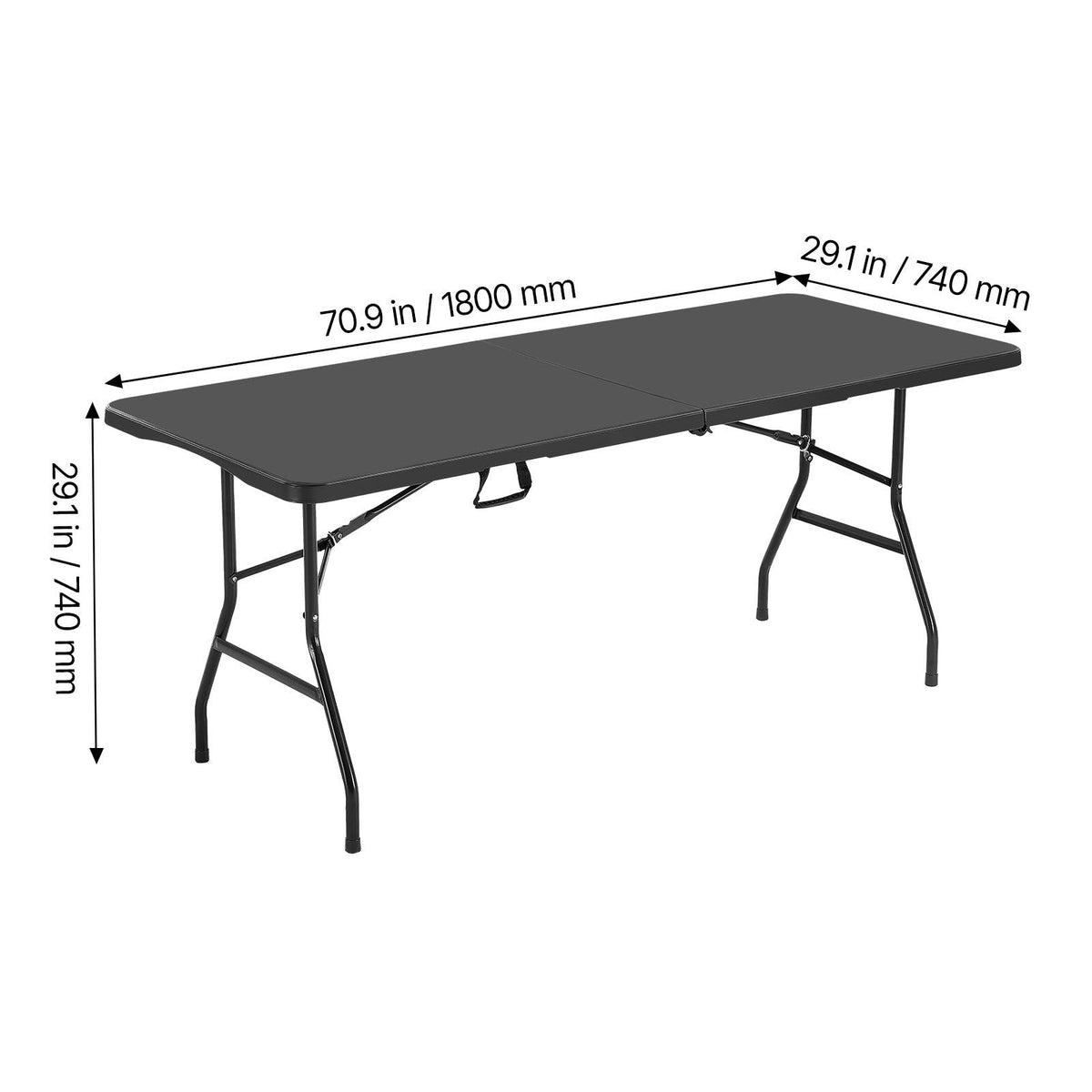 Folding Table, 6 Ft Heavy Duty Portable Fold-in-Half Utility Table, Indoor Outdoor Plastic Rectangle Table with Built in Handle, for Party, Dining, Wedding, Events, Picnic, Camping, Black