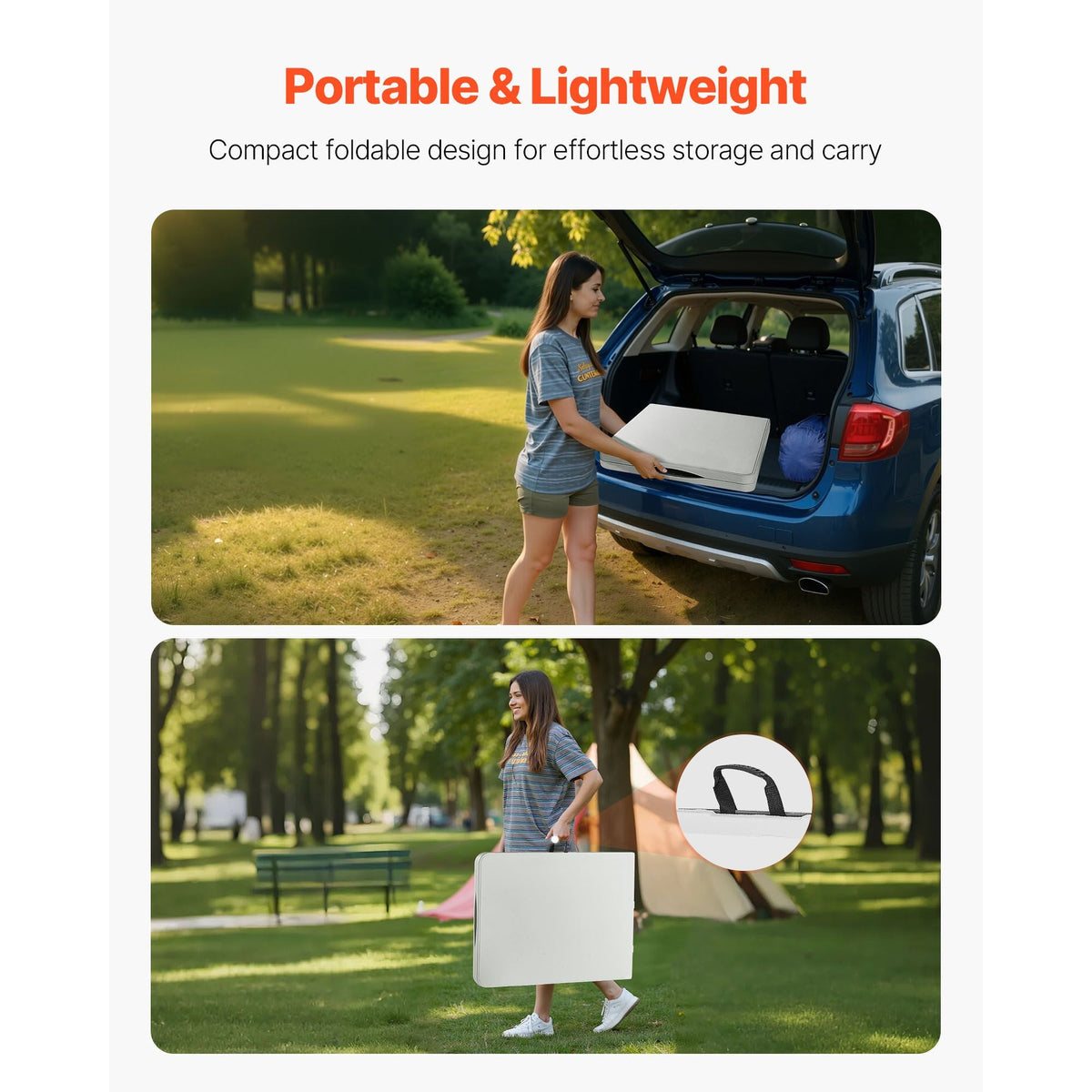 Folding Table, 6 Ft Heavy Duty Portable Fold-in-Half Utility Table, Indoor Outdoor Plastic Rectangle Table with Built in Handle, for Party, Dining, Wedding, Events, Picnic, Camping, White