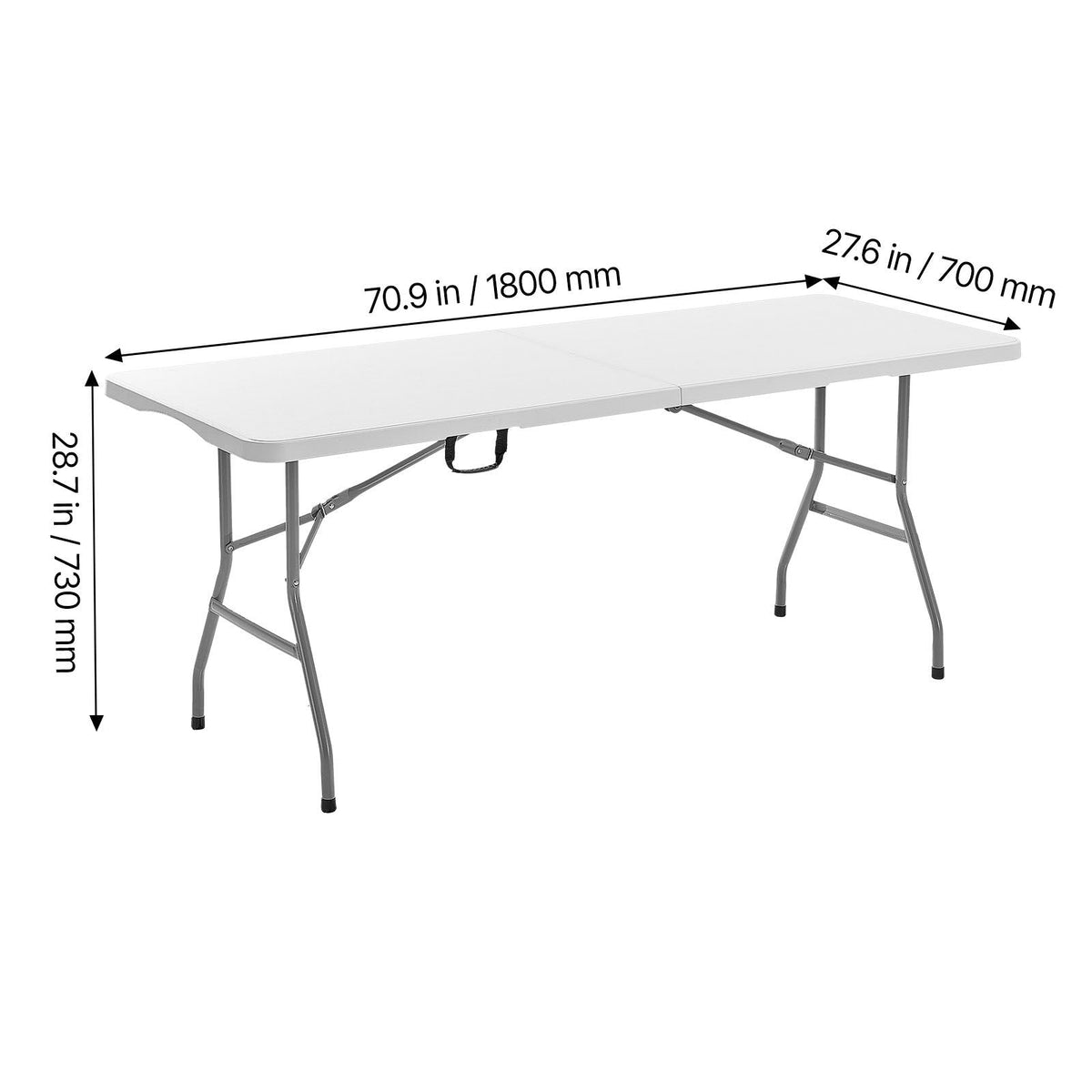 Folding Table, 6 Ft Heavy Duty Portable Fold-in-Half Utility Table, Indoor Outdoor Plastic Rectangle Table with Built in Handle, for Party, Dining, Wedding, Events, Picnic, Camping, White