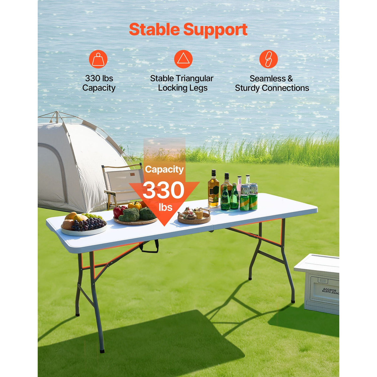 Folding Table, 6 Ft Heavy Duty Portable Fold-in-Half Utility Table, Indoor Outdoor Plastic Rectangle Table with Built in Handle, for Party, Dining, Wedding, Events, Picnic, Camping, White