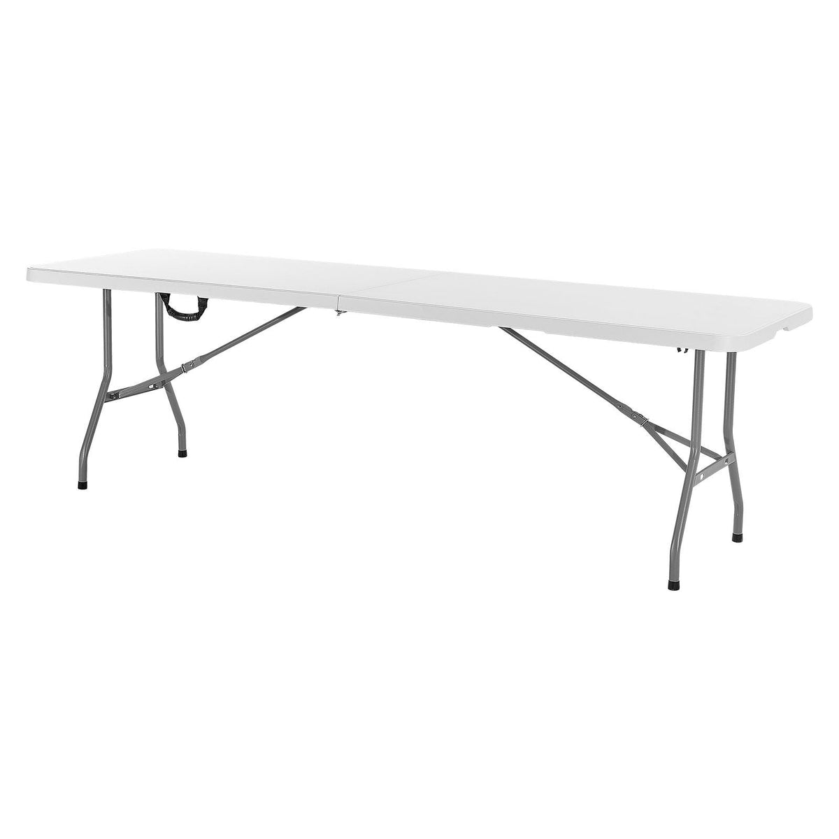 Folding Table, 8 Ft Heavy Duty Portable Fold-in-Half Utility Table, Indoor Outdoor Plastic Rectangle Table with Built in Handle, for Party, Dining, Wedding, Events, Picnic, Camping, White