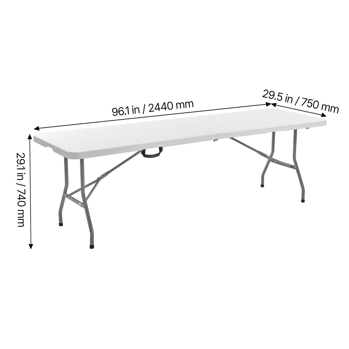 Folding Table, 8 Ft Heavy Duty Portable Fold-in-Half Utility Table, Indoor Outdoor Plastic Rectangle Table with Built in Handle, for Party, Dining, Wedding, Events, Picnic, Camping, White