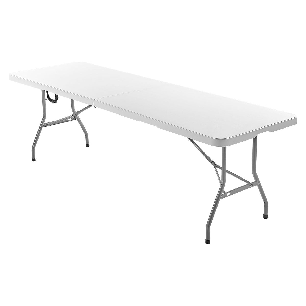 Folding Table, 8 Ft Heavy Duty Portable Fold-in-Half Utility Table, Indoor Outdoor Plastic Rectangle Table with Built in Handle, for Party, Dining, Wedding, Events, Picnic, Camping, White