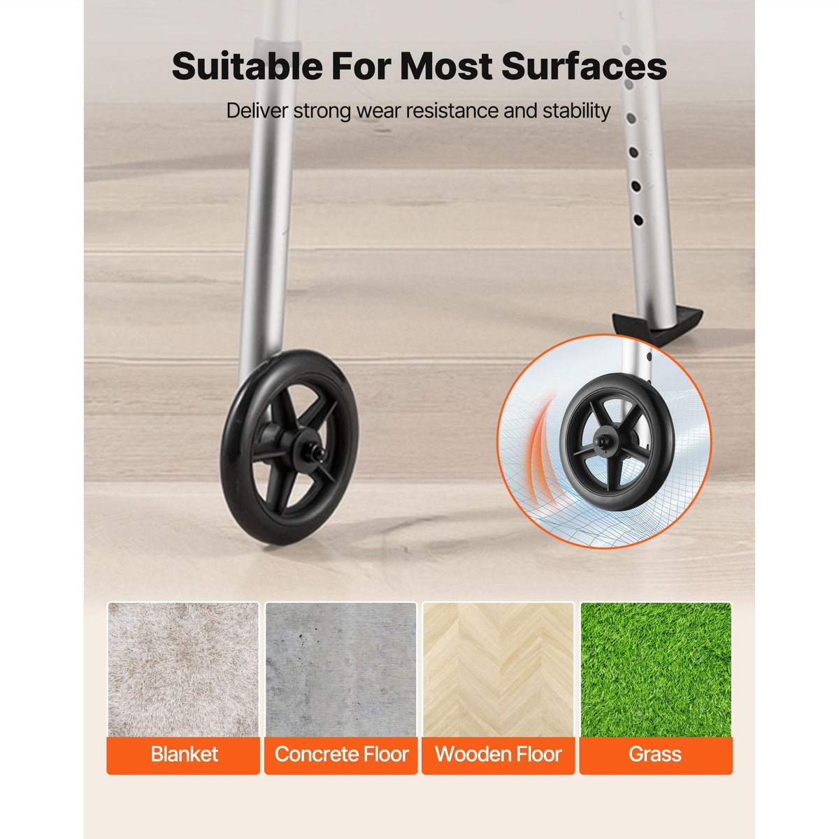 Folding Walker, 2-Button Foldable Walker with 5" Wheels & 8-Level Adjustable Height, 350LBS Loading Lightweight Aluminum Mobility Walking Aid, Front-Wheeled Rolling Walkers for Seniors Adults