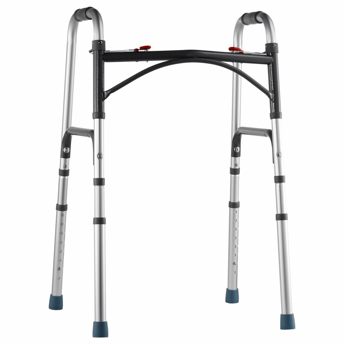 Folding Walker, 2-Button Folding Walkers with 8-Level Adjustable Height and Durable Handles, Lightweight Aluminum Mobility Walker Aid for Elderly Handicapped Disabled, Up to 350 Pounds