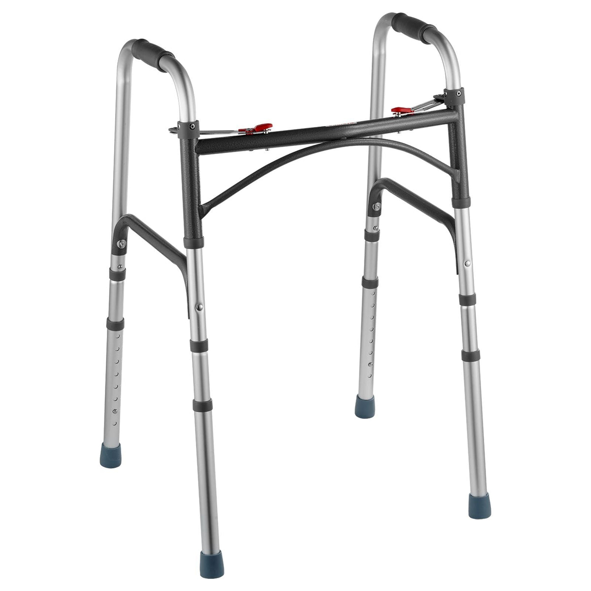 Folding Walker, 2-Button Folding Walkers with 8-Level Adjustable Height and Durable Handles, Lightweight Aluminum Mobility Walker Aid for Elderly Handicapped Disabled, Up to 350 Pounds