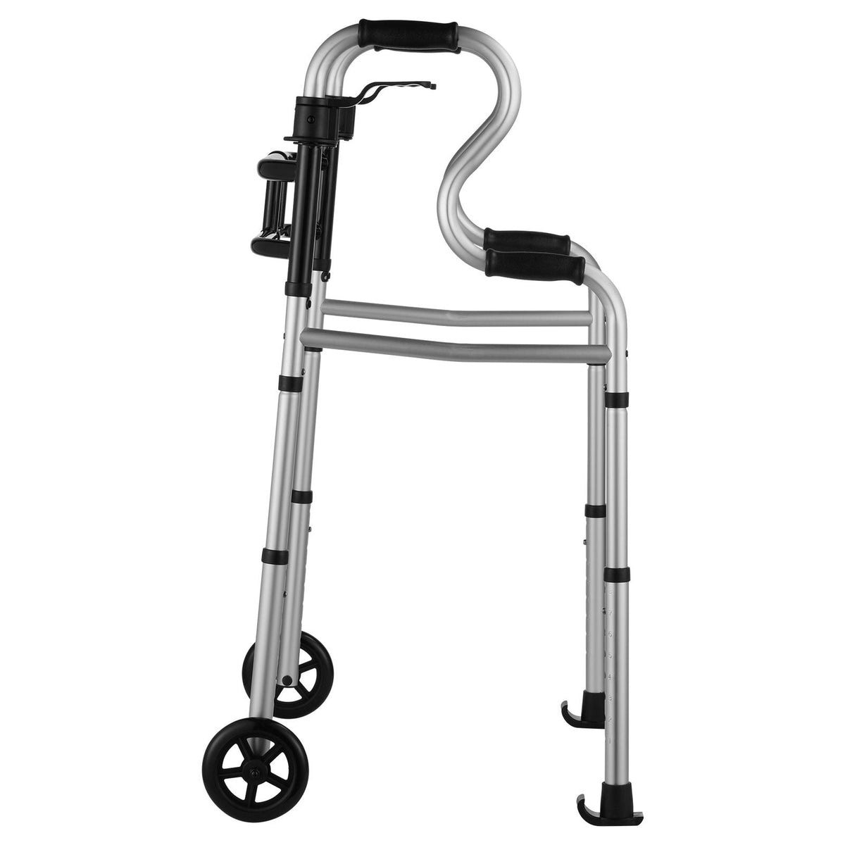 Folding Walker on Wheels, 3-in-1 Stand-Assist Folding Walkers with Adjustable Height and Width, Lightweight Aluminum | Front Wheeled Mobility Aid for Elderly Handicapped Disabled, Up to 350LBS