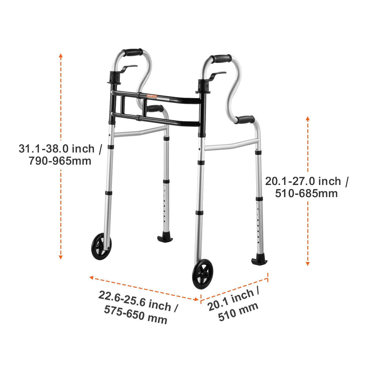 Folding Walker on Wheels, 3-in-1 Stand-Assist Folding Walkers with Adjustable Height and Width, Lightweight Aluminum | Front Wheeled Mobility Aid for Elderly Handicapped Disabled, Up to 350LBS