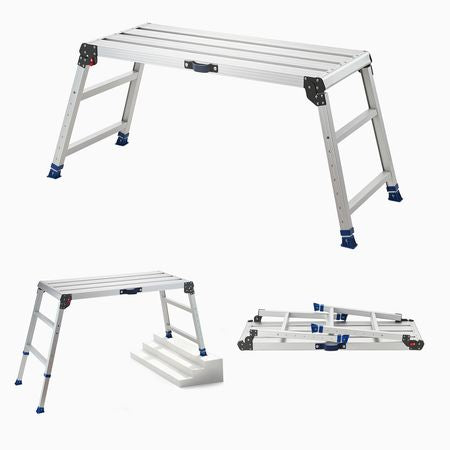 Folding Work Platform, Adjustable Height 23-34.5 in, 40 x 18 in Aluminum Step Stool, 500 lbs Load Capacity, Heavy Duty Non-Slip Platform Ladder, Portable Work Bench for Painting, Maintenance