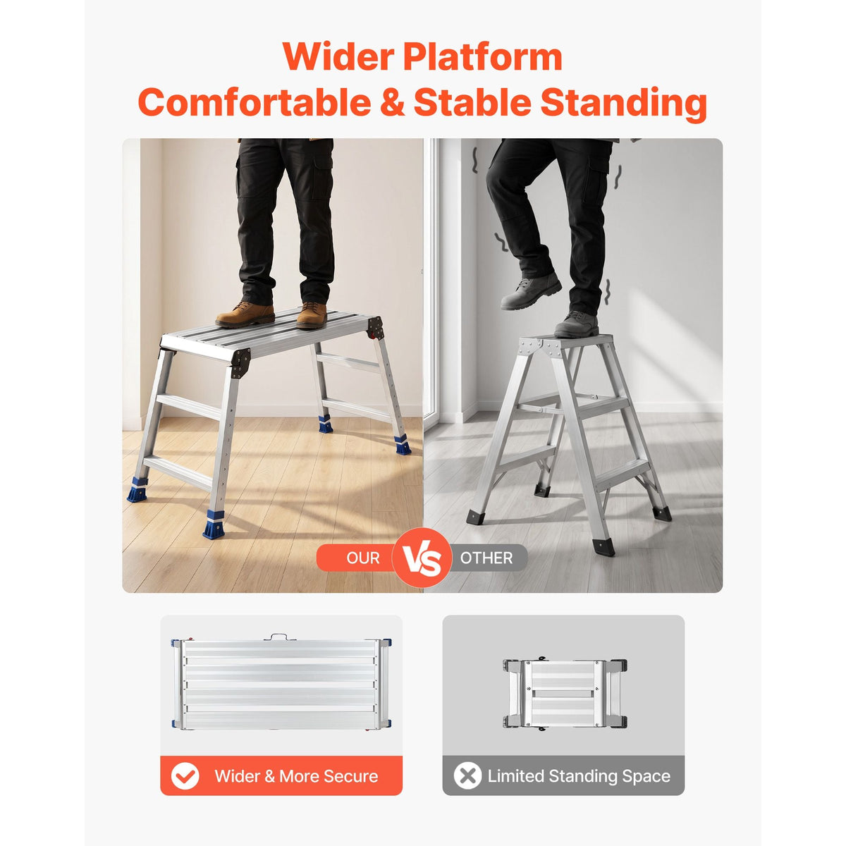 Folding Work Platform, Adjustable Height 23-34.5 in, 40 x 18 in Aluminum Step Stool, 500 lbs Load Capacity, Heavy Duty Non-Slip Platform Ladder, Portable Work Bench for Painting, Maintenance