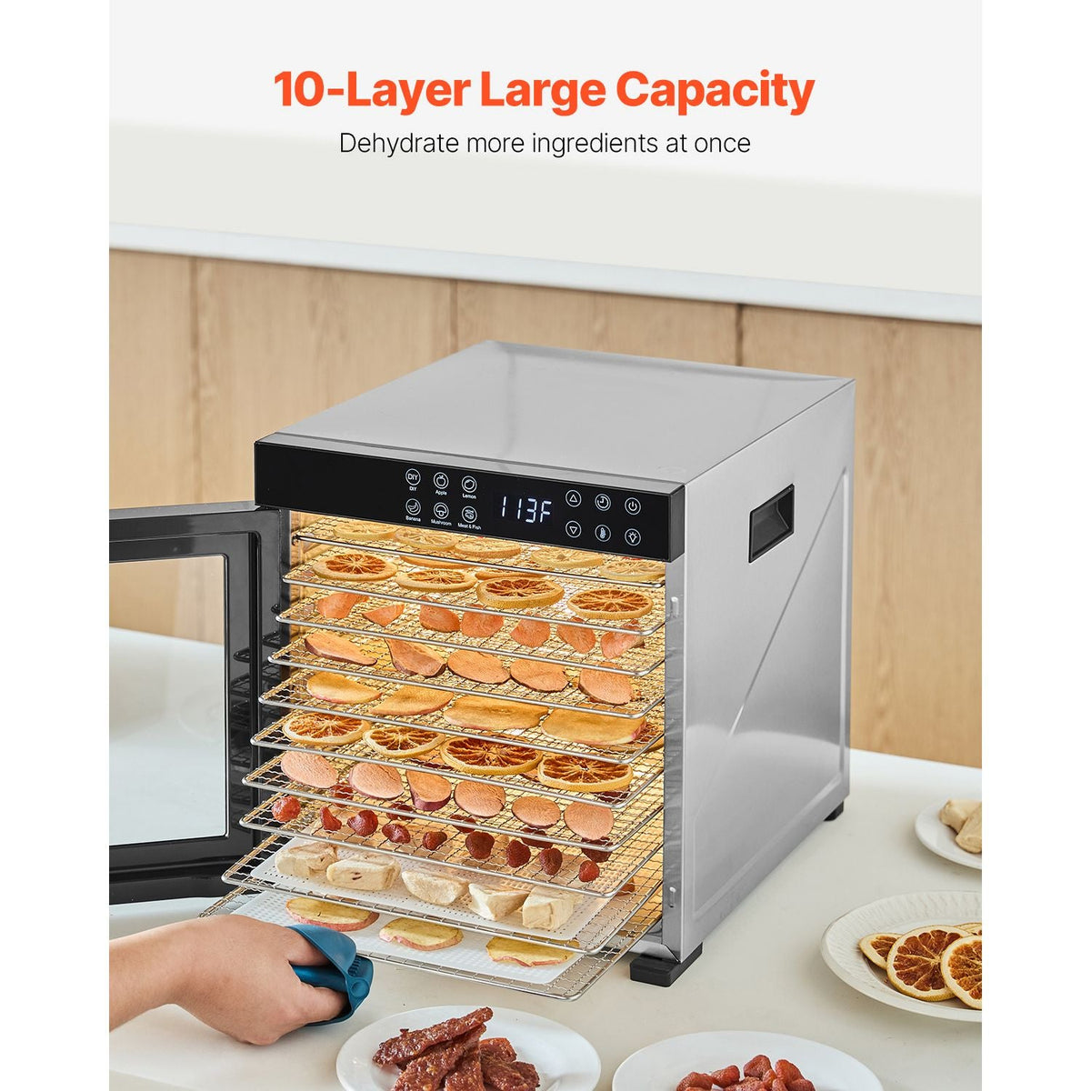 Food Dehydrator Machine, 10 Stainless Steel Trays, 1000W Electric Food Dryer with Adjustable Temperature & 24-Hour Timer, Freeze Dryer for Jerky, Meat, Fruit, Vegetables, Herbs, Dog Treats