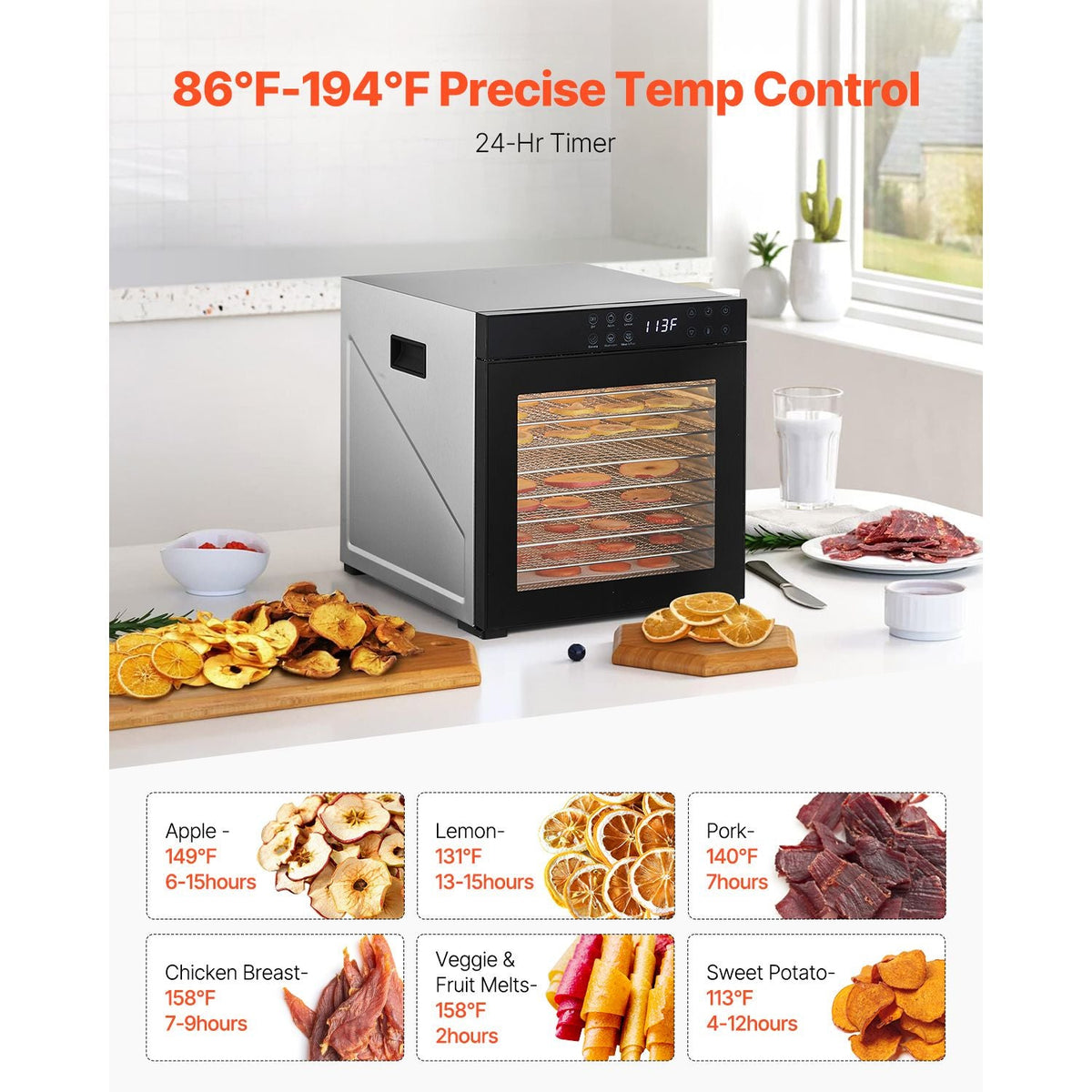 Food Dehydrator Machine, 10 Stainless Steel Trays, 1000W Electric Food Dryer with Adjustable Temperature & 24-Hour Timer, Freeze Dryer for Jerky, Meat, Fruit, Vegetables, Herbs, Dog Treats
