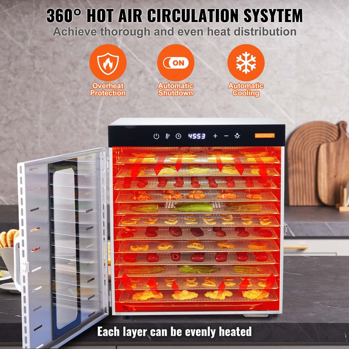 Food Dehydrator Machine, 10 Stainless Steel Trays, 1000W Electric Food Dryer with Digital Adjustable Timer & Temperature for Jerky, Herb, Meat, Beef, Fruit, Dog Treats and Vegetables