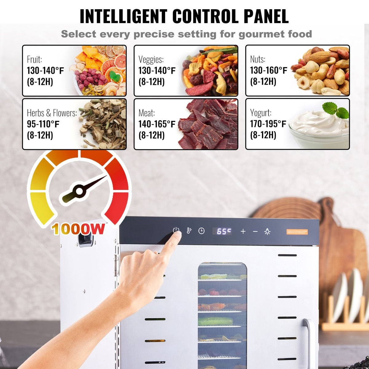 Food Dehydrator Machine, 10 Stainless Steel Trays, 1000W Electric Food Dryer with Digital Adjustable Timer & Temperature for Jerky, Herb, Meat, Beef, Fruit, Dog Treats and Vegetables