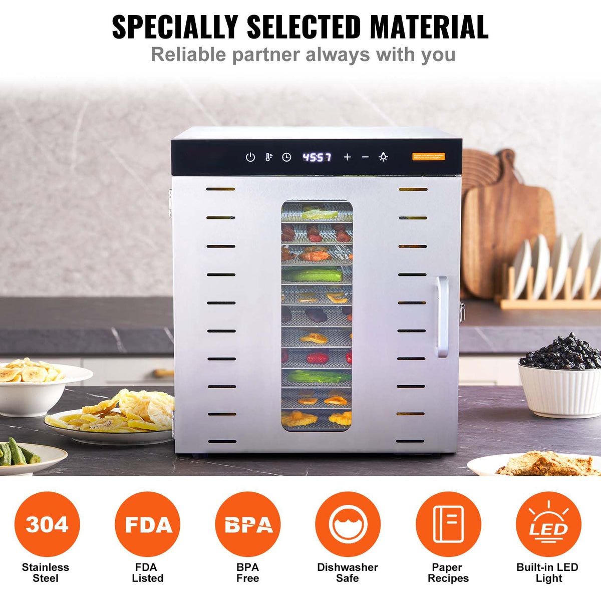 Food Dehydrator Machine, 10 Stainless Steel Trays, 1000W Electric Food Dryer with Digital Adjustable Timer & Temperature for Jerky, Herb, Meat, Beef, Fruit, Dog Treats and Vegetables
