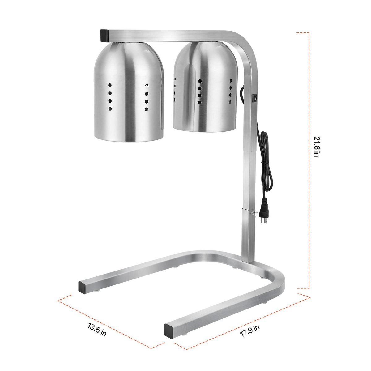 Food Heat Lamp, 500W Bulbs, Commercial Food Warmer Light, Electric Stainless Steel French Fry Heating Lamp, Free-standing, Catering Food Warming Equipment for Kitchen Buffet Restaurant, Silver