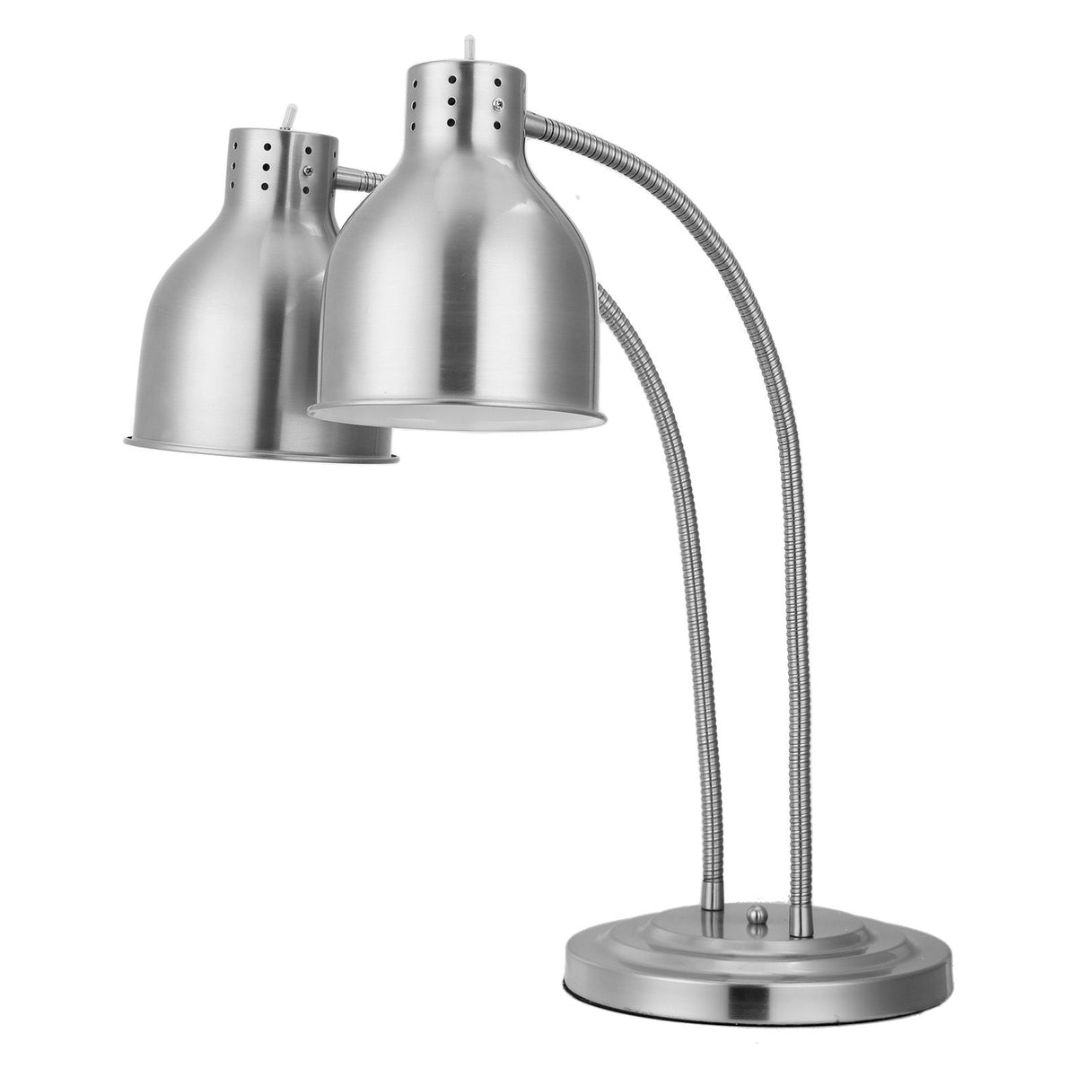Food Heat Lamp, 500W Electric Commercial Food Warmer Light, 2-Head Stainless Steel French Fry Heating Lamp with 3 Bulbs, Catering Food Warming Equipment for Kitchen, Buffet, Restaurant, Silver