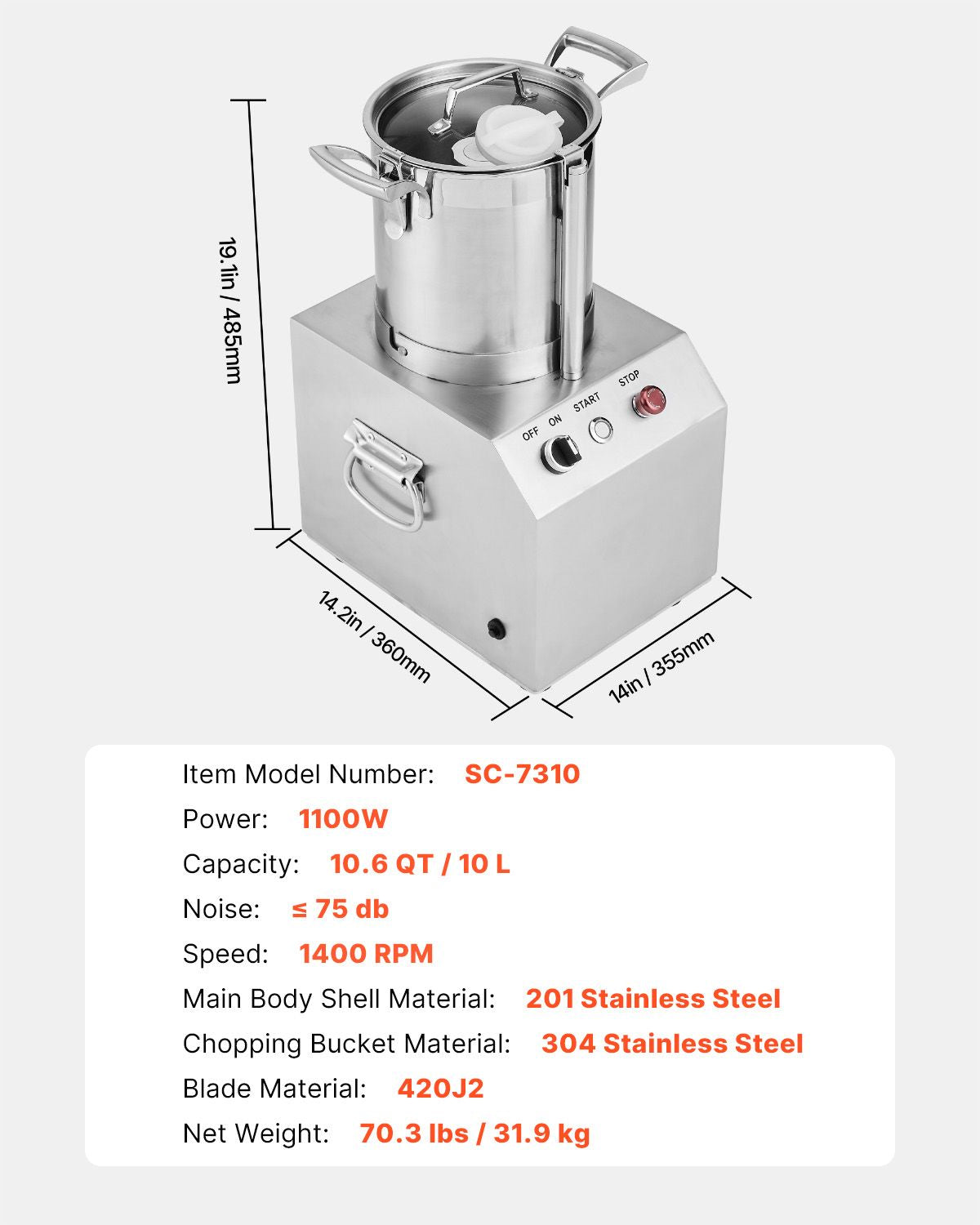 Food Processor & Vegetable Chopper, 10.6 Quart Food-Grade Stainless Steel Food Processor Chopper with 2 Extra S-Curve Blades, Idea for Chopping Vegetables, Fruit, Grains, Nuts