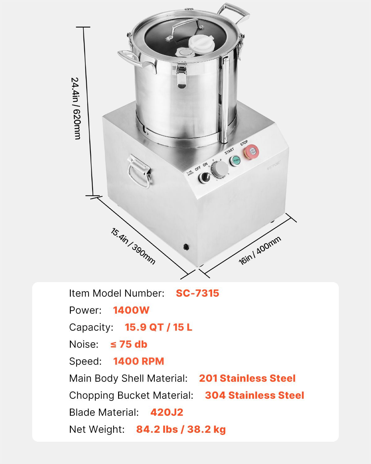 Food Processor & Vegetable Chopper, 15.9 Quart Food-Grade Stainless Steel Food Processor Chopper with 2 Extra S-Curve Blades, Ideal for Chopping Vegetables, Fruit, Grains, Nuts