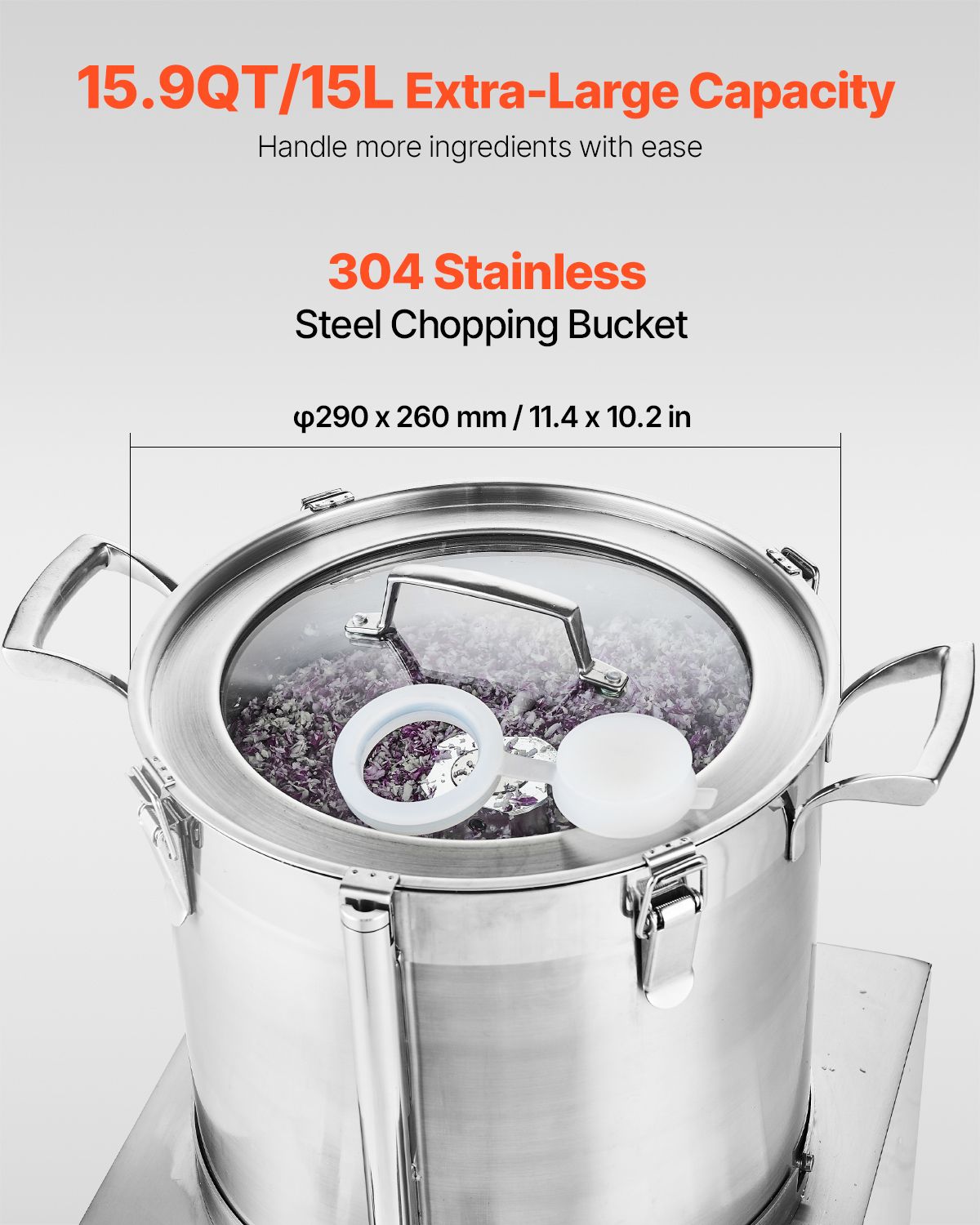 Food Processor & Vegetable Chopper, 15.9 Quart Food-Grade Stainless Steel Food Processor Chopper with 2 Extra S-Curve Blades, Ideal for Chopping Vegetables, Fruit, Grains, Nuts