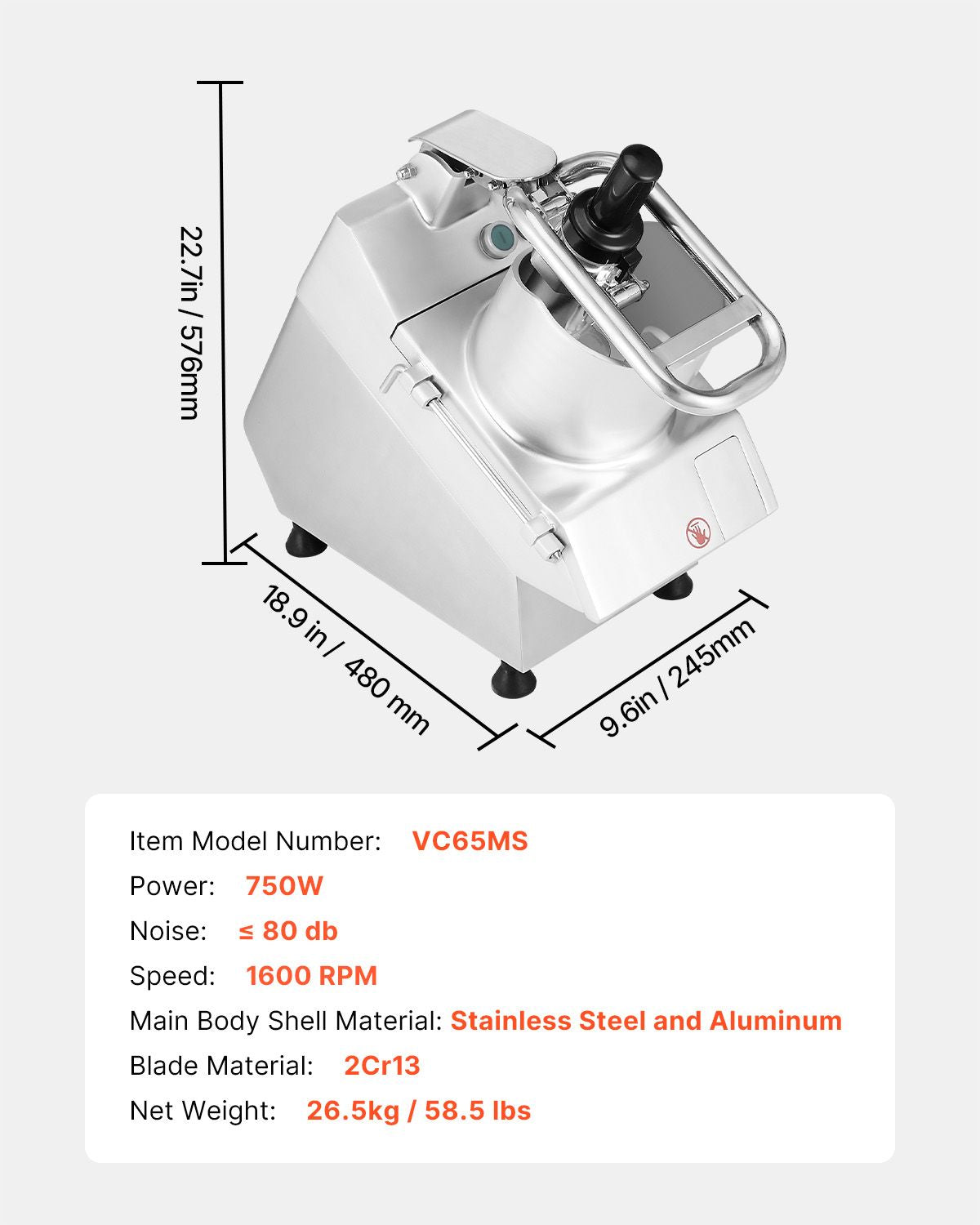 Food Processor & Vegetable Chopper, 2 Feeding Holes Food-Grade Stainless Steel Food Processor Chopper with Detachable 6 Blades, 3mm/5mm/7mm/10mm Shredder, 2mm/4mm Slicer, for Vegetables, Fruit