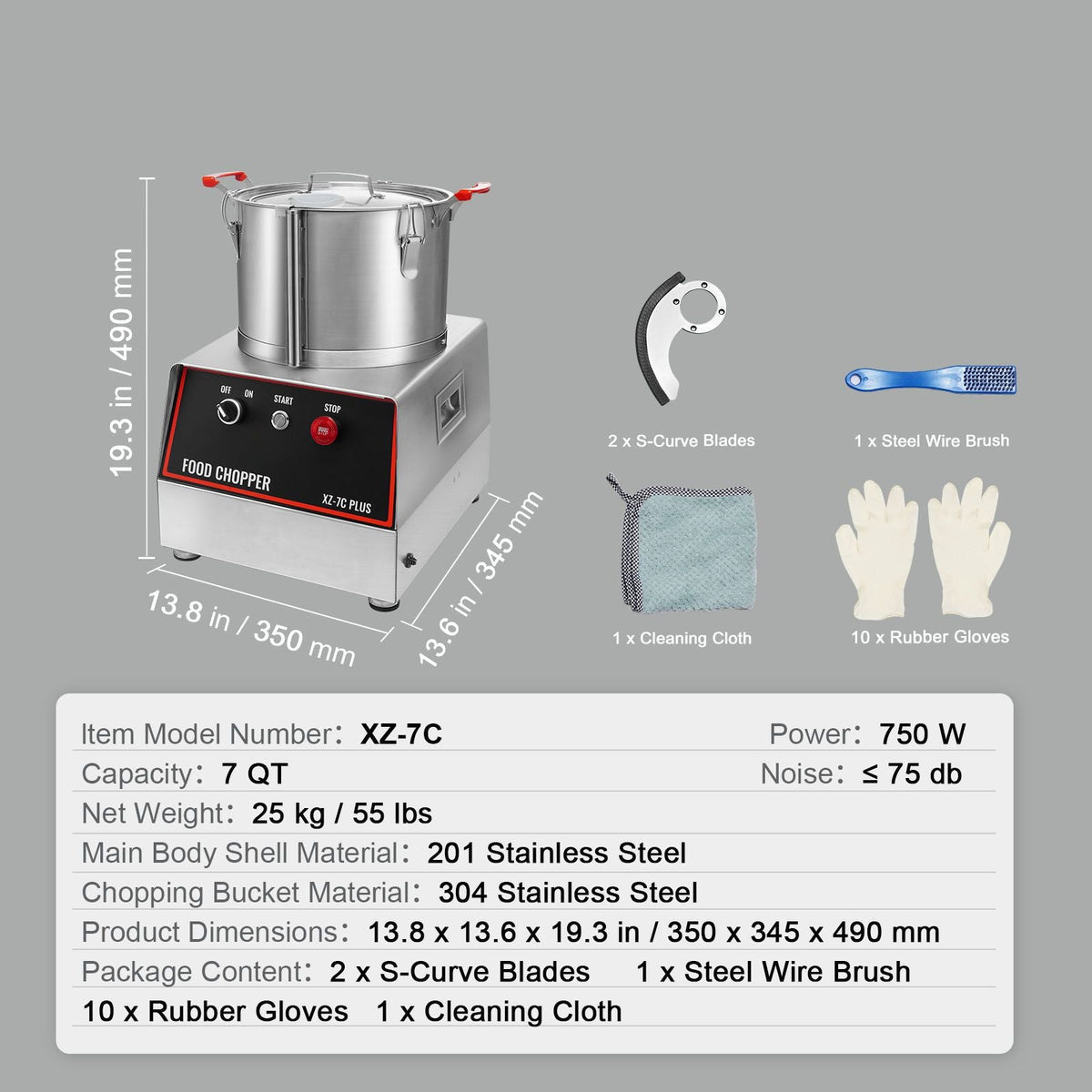 Food Processor & Vegetable Chopper, 7 Quart Bowl, 750W Food-Grade Stainless Steel Food Processor Chopper with 2 Extra S-Curve Blades, Multifunctional for Chopping Vegetables, Meat, Grains, Nuts