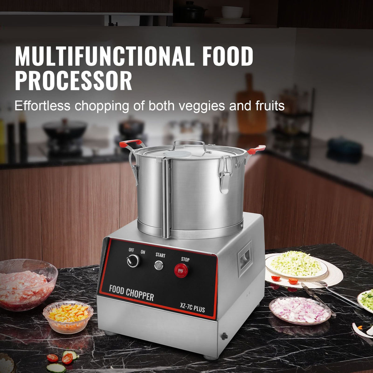 Food Processor & Vegetable Chopper, 7 Quart Bowl, 750W Food-Grade Stainless Steel Food Processor Chopper with 2 Extra S-Curve Blades, Multifunctional for Chopping Vegetables, Meat, Grains, Nuts