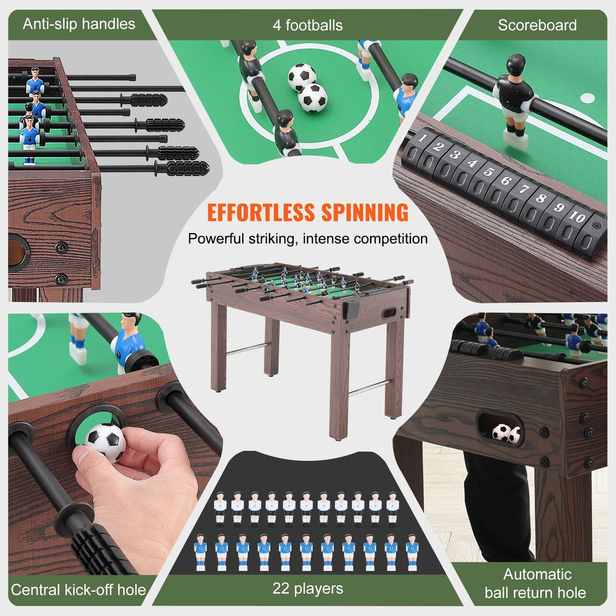 Foosball Table, 48 inch Standard Size Foosball Table, Indoor Full Size Foosball Table for Home, Family, and Game Room, Soccer with Foosball Table Set, Includes 2 Balls and 2 Cup Holders