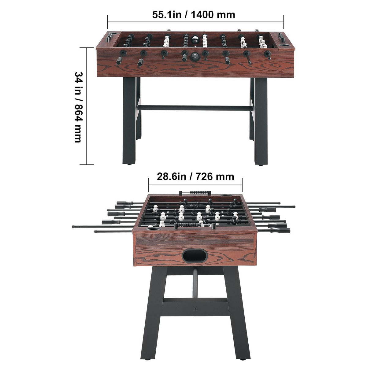 Foosball Table, 55 inch Standard Size Foosball Table, Indoor Full Size Foosball Table for Home, Family, and Game Room, Soccer with Foosball Table Set, Includes 4 Balls and 2 Cup Holders