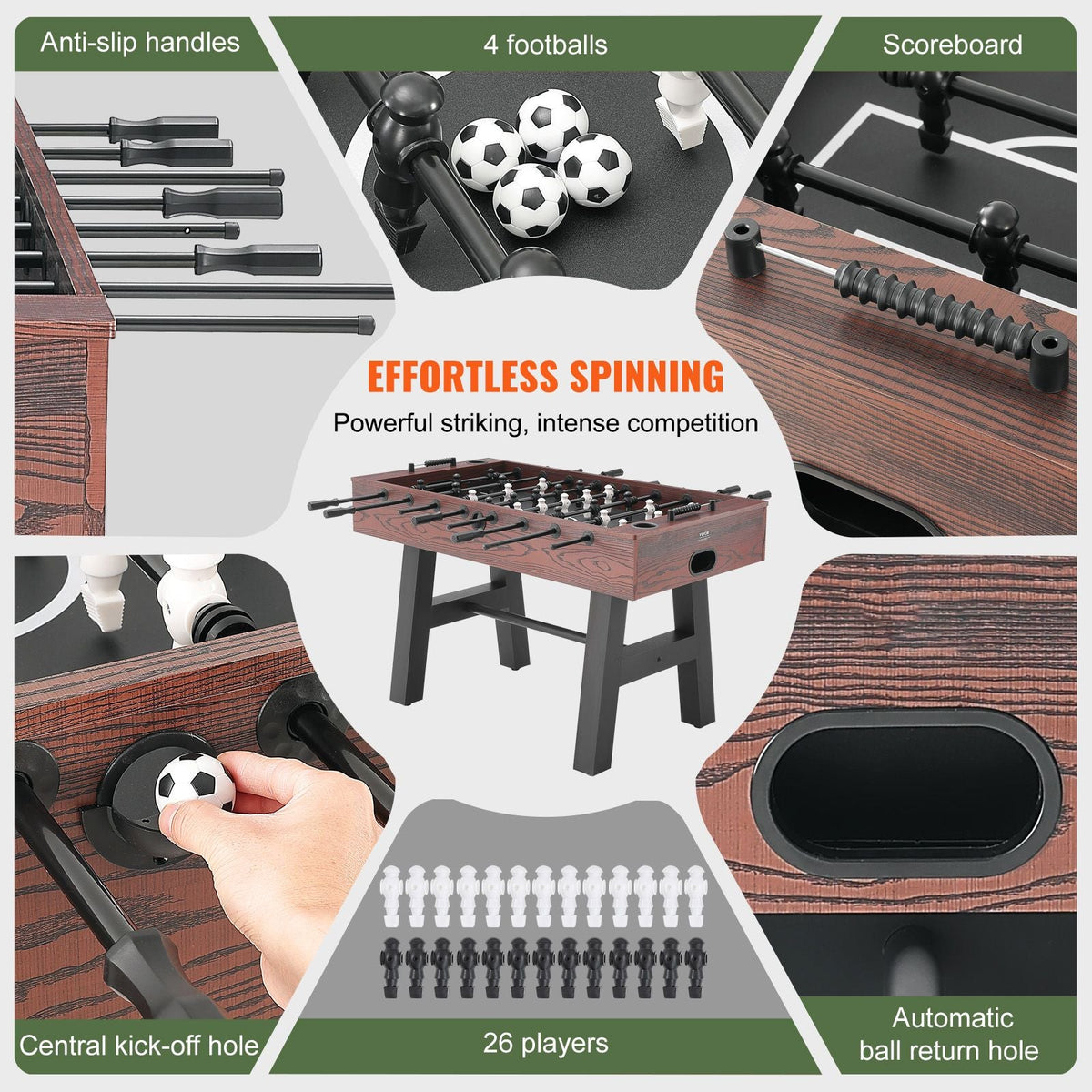 Foosball Table, 55 inch Standard Size Foosball Table, Indoor Full Size Foosball Table for Home, Family, and Game Room, Soccer with Foosball Table Set, Includes 4 Balls and 2 Cup Holders