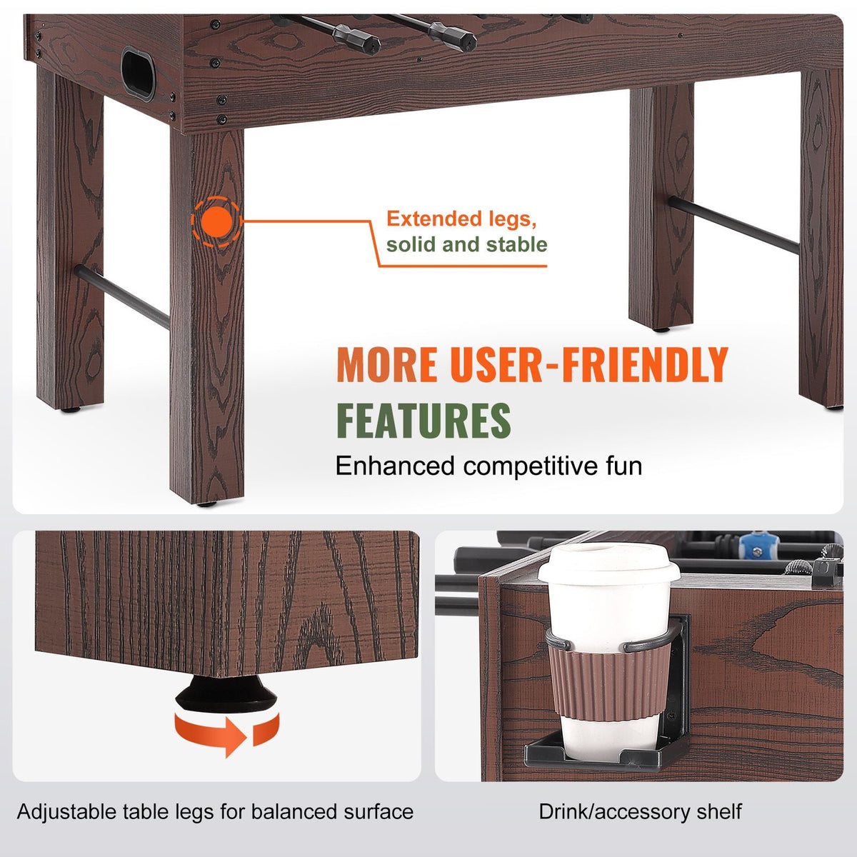 Foosball Table, 55 inch Standard Size Foosball Table, Indoor Full Size Foosball Table for Home, Family, and Game Room, Soccer with Foosball Table Set, Includes 4 Balls and 2 Cup Holders