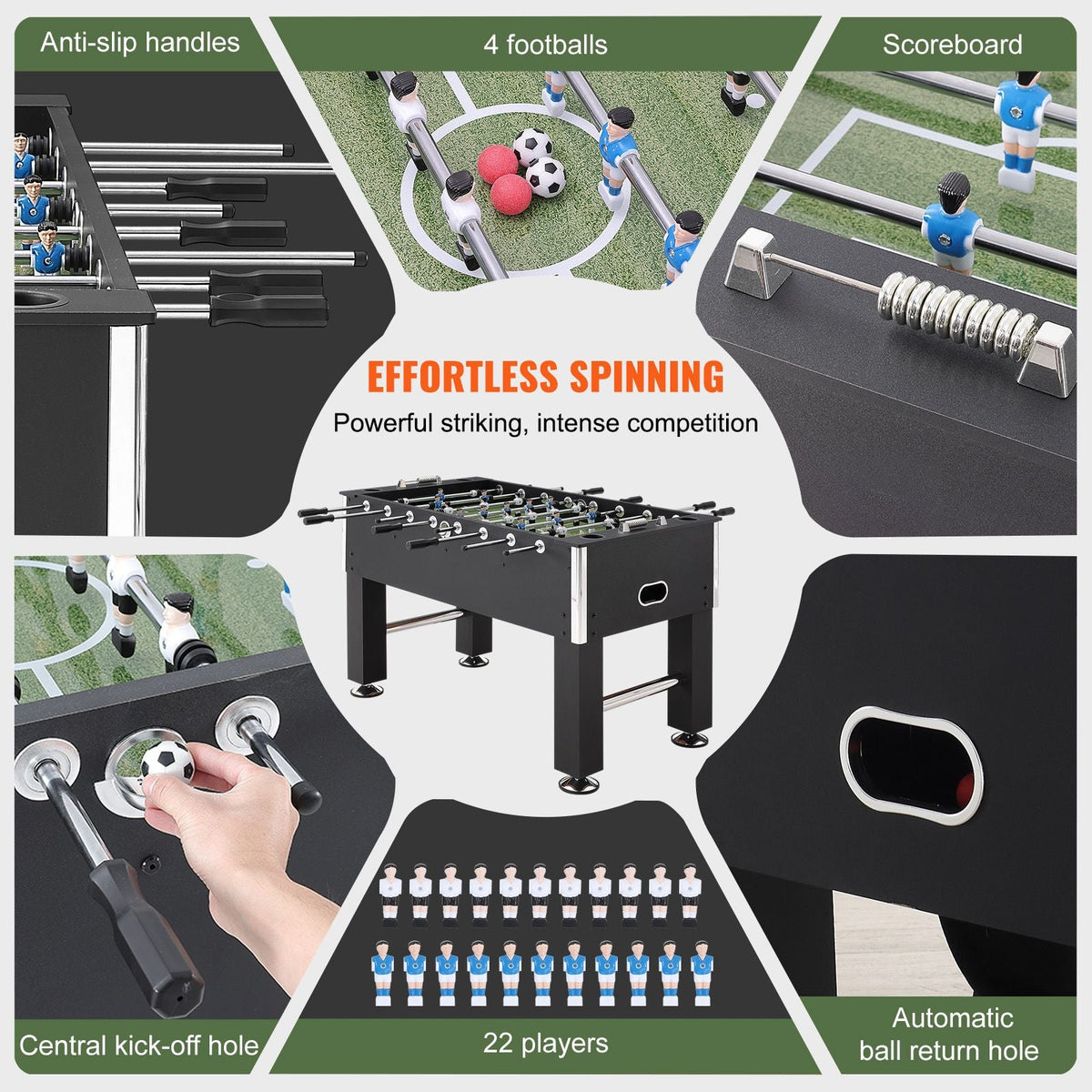 Foosball Table, 55 inch Standard Size Foosball Table, Indoor Full Size Foosball Table for Home, Family, and Game Room, Soccer with Foosball Table Set, Includes 4 Balls and 4 Cup Holders