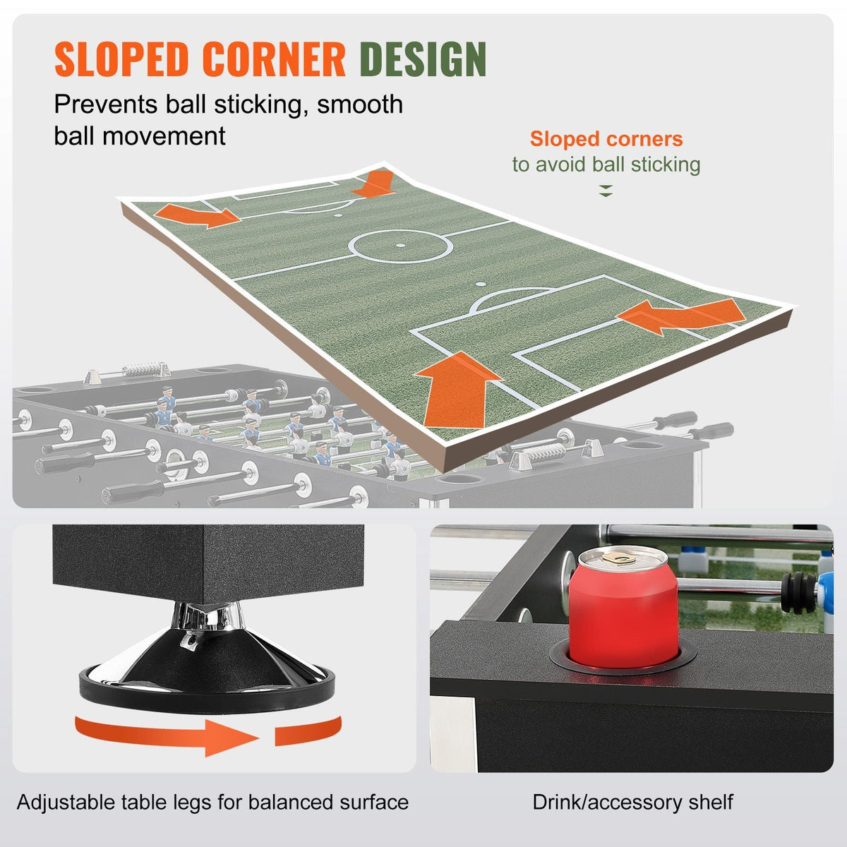 Foosball Table, 55 inch Standard Size Foosball Table, Indoor Full Size Foosball Table for Home, Family, and Game Room, Soccer with Foosball Table Set, Includes 4 Balls and 4 Cup Holders