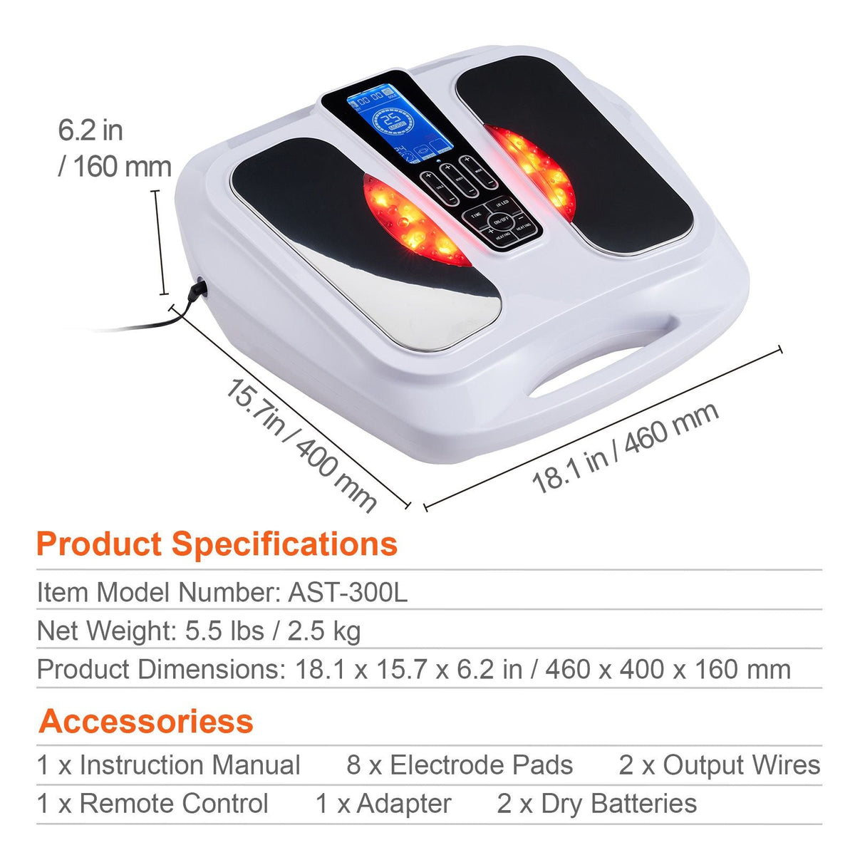Foot Circulation Stimulator with Heat, EMS & TENS Foot Massager for Neuropathy, Electric Foot Stimulator with 3-Level Temperature, 25 Modes & 50 Intensities for Pain Relief, Plantar Fasciitis