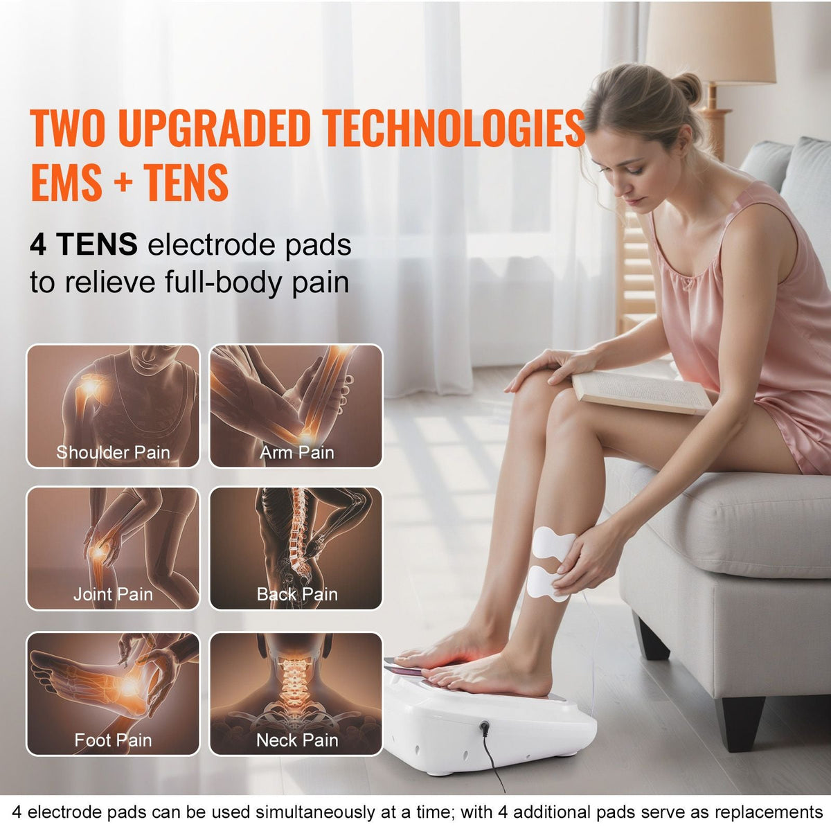 Foot Circulation Stimulator with Heat, EMS & TENS Foot Massager for Neuropathy, Electric Foot Stimulator with 3-Level Temperature, 25 Modes & 50 Intensities for Pain Relief, Plantar Fasciitis