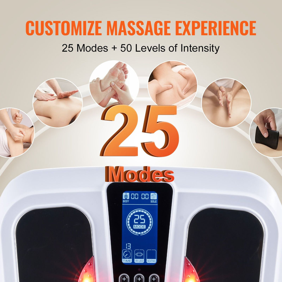 Foot Circulation Stimulator with Heat, EMS & TENS Foot Massager for Neuropathy, Electric Foot Stimulator with 3-Level Temperature, 25 Modes & 50 Intensities for Pain Relief, Plantar Fasciitis