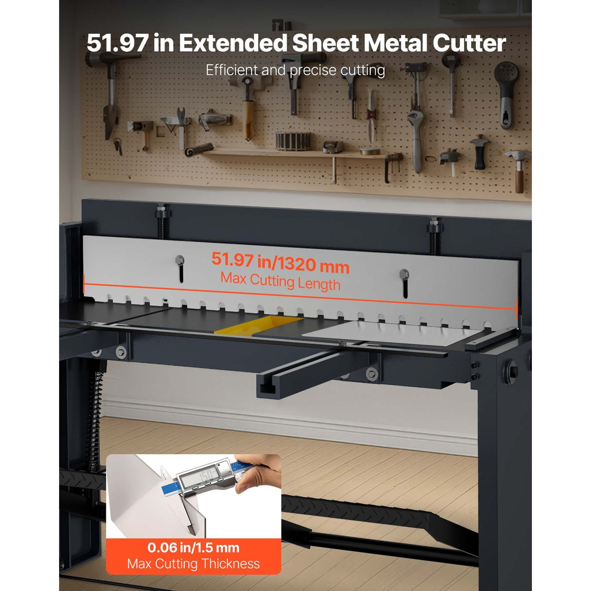 Foot Stomp Sheet Metal Shear, 52 in Width Manual Floor Shear, with Soild Steel Frame, Adjustable Blade Gap, Material Stops, Foot-Pedal Control for Cutting Steel, Copper, Rebar, and Aluminum