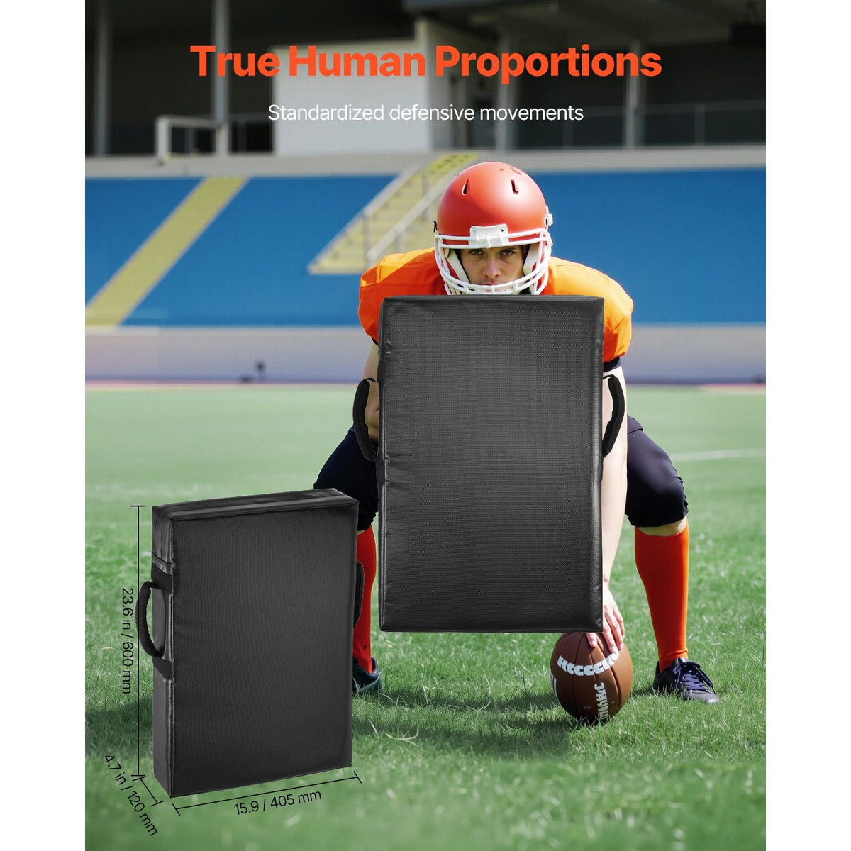 Football Blocking Dummy, 24x16 in Blocking Pads, Kick Shield Pad with Handles, High-Density Sponge Tackle Dummies, Heavy Duty Training Equipment for Basketball Hockey Lacrosse, Black, 2PCS