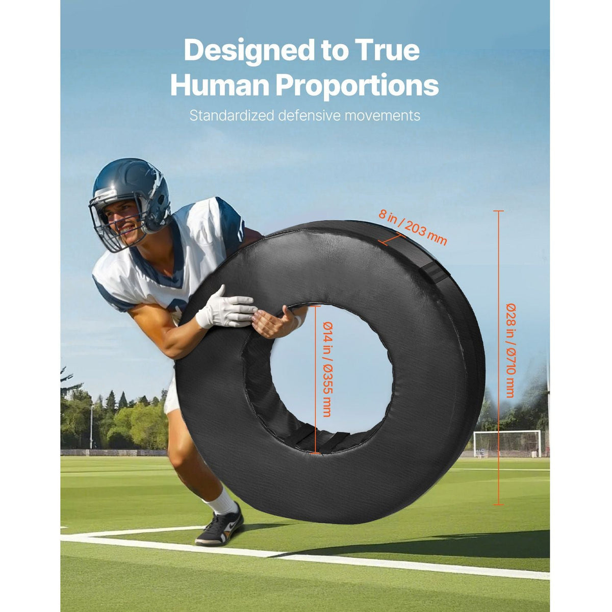 Football Tackle Wheel, Football Tackling Dummy, Waterproof PVC and High-Density Sponge Tackle Ring, Dummies Training Equipment with Straps, for Blocking, Hitting Drills and Practice, Black, 1PCS
