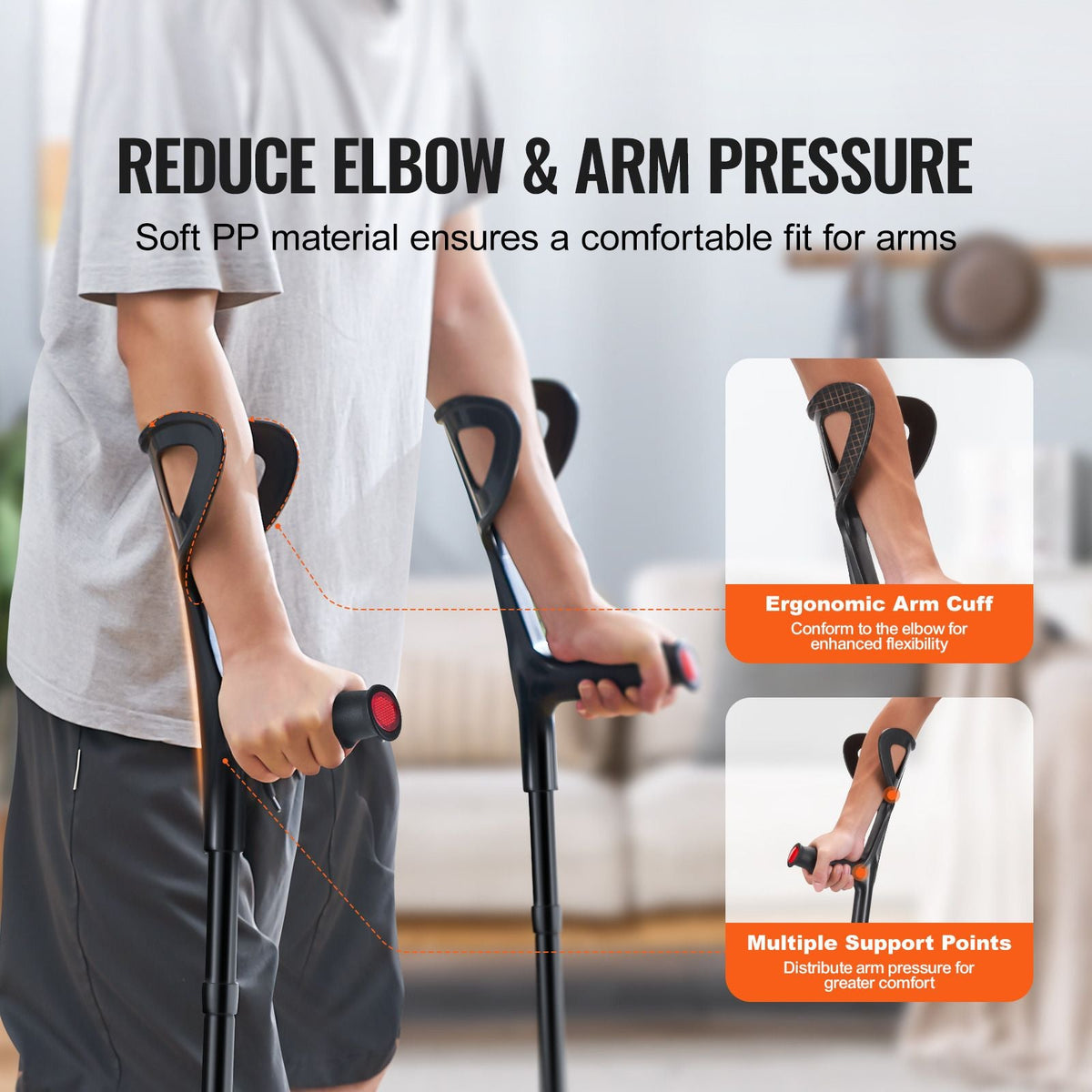 Forearm Crutches for Adults, Folding Walking Forearm Crutches with 10-Level Adjustable Height, Lightweight Aluminum Medical Crutches with Open Cuff for Leg Injury Surgery Disabled, 1 Pair 350LBS