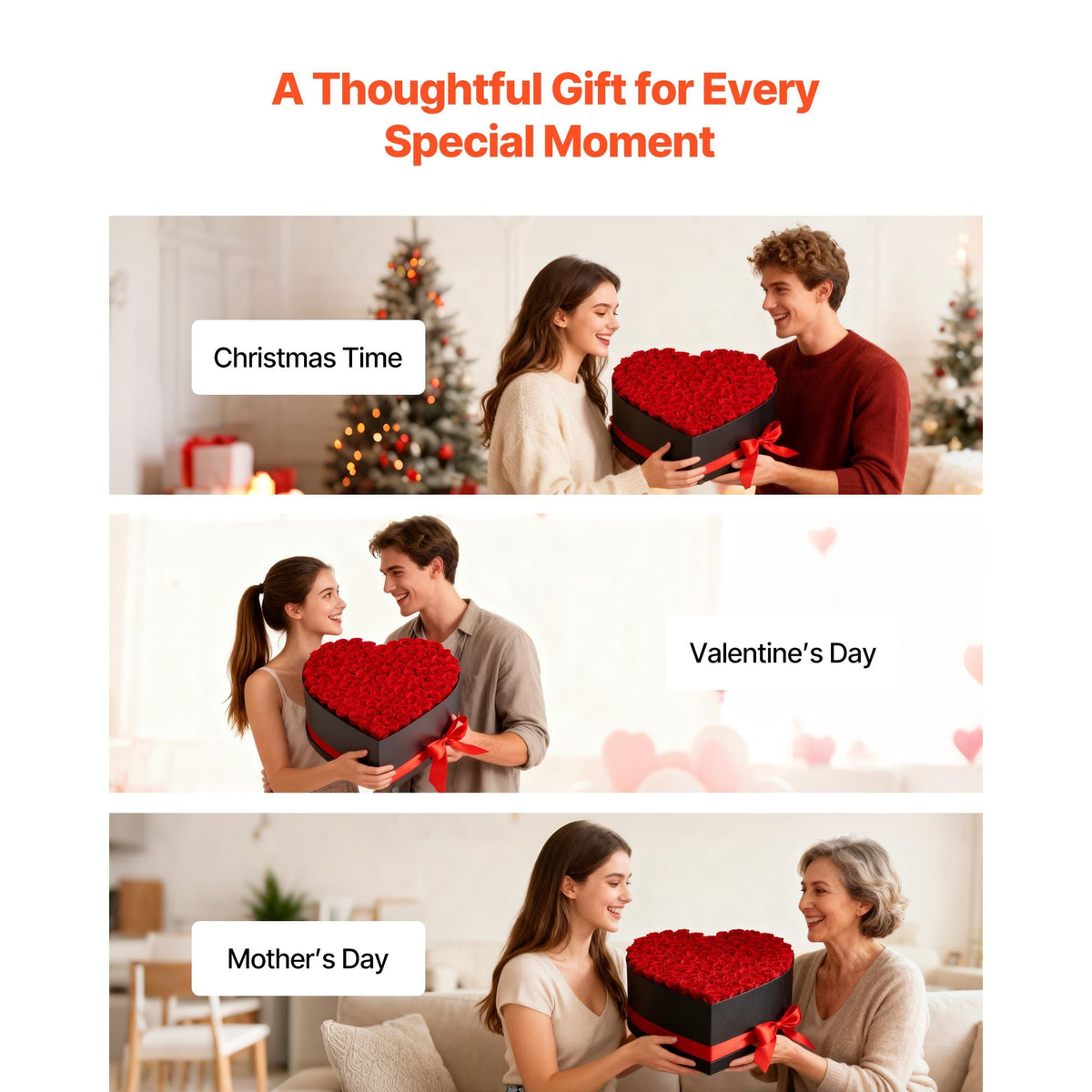 Forever Flowers, 100 Preserved Roses in a Heart Shape Box, Eternal Flowers Immortal Bouquet Birthday Present for Women Her Wife Mothers, Anniversary, Valentine's Day,Christmas, Red