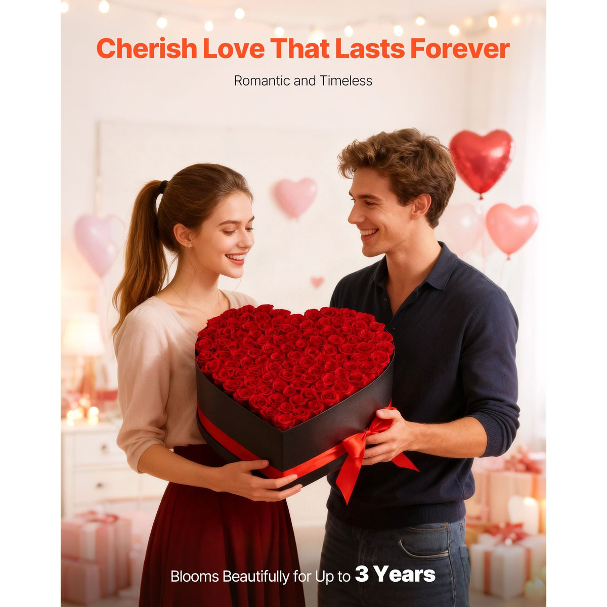 Forever Flowers, 100 Preserved Roses in a Heart Shape Box, Eternal Flowers Immortal Bouquet Birthday Present for Women Her Wife Mothers, Anniversary, Valentine's Day,Christmas, Red
