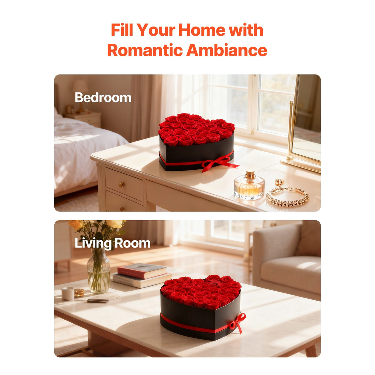 Forever Flowers, 27 Preserved Roses in a Heart Shape Box, Eternal Flowers Immortal Bouquet Birthday Present for Delivery Prime Women Her Wife Mothers, Anniversary, Valentine's Day,Christmas, Red