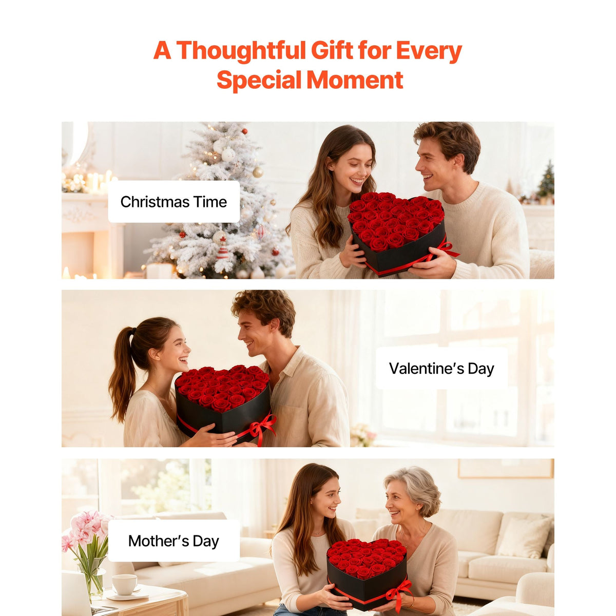 Forever Flowers, 27 Preserved Roses in a Heart Shape Box, Eternal Flowers Immortal Bouquet Birthday Present for Delivery Prime Women Her Wife Mothers, Anniversary, Valentine's Day,Christmas, Red