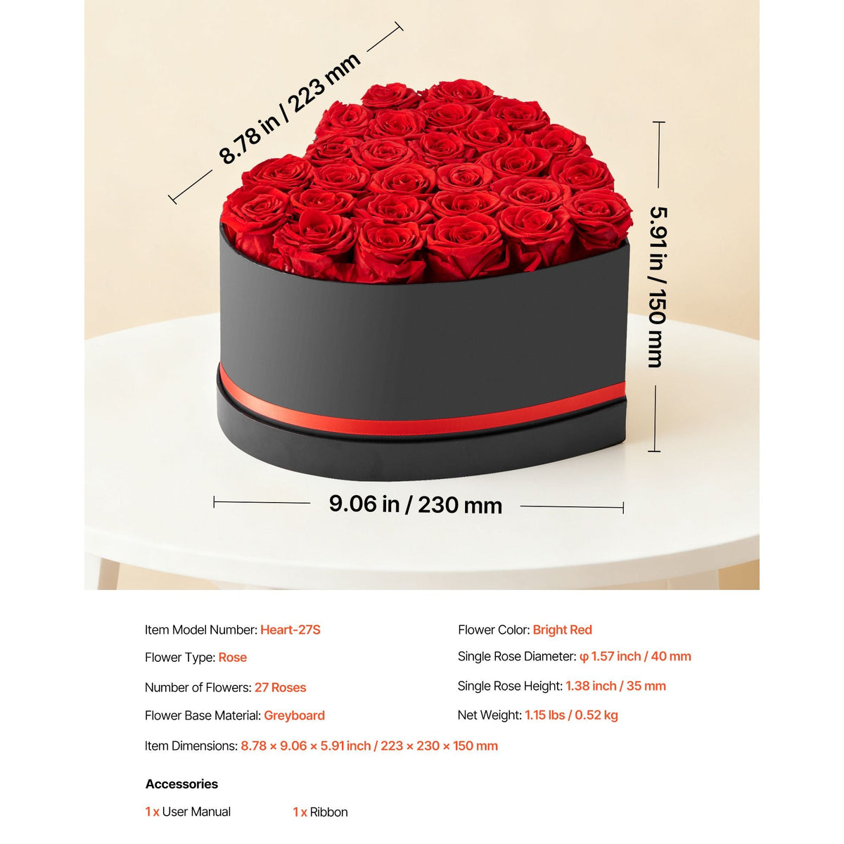 Forever Flowers, 27 Preserved Roses in a Heart Shape Box, Eternal Flowers Immortal Bouquet Birthday Present for Delivery Prime Women Her Wife Mothers, Anniversary, Valentine's Day,Christmas, Red