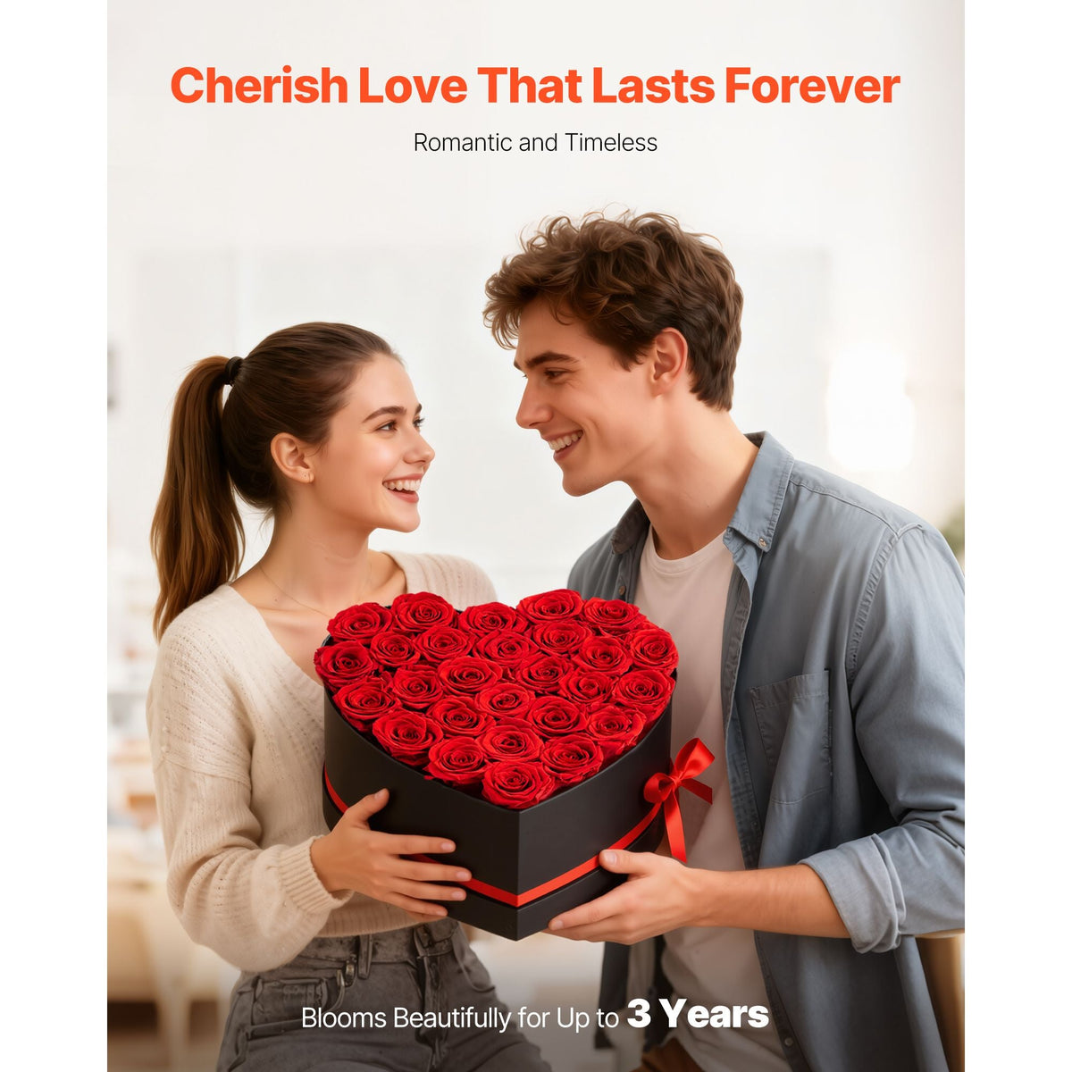 Forever Flowers, 27 Preserved Roses in a Heart Shape Box, Eternal Flowers Immortal Bouquet Birthday Present for Delivery Prime Women Her Wife Mothers, Anniversary, Valentine's Day,Christmas, Red