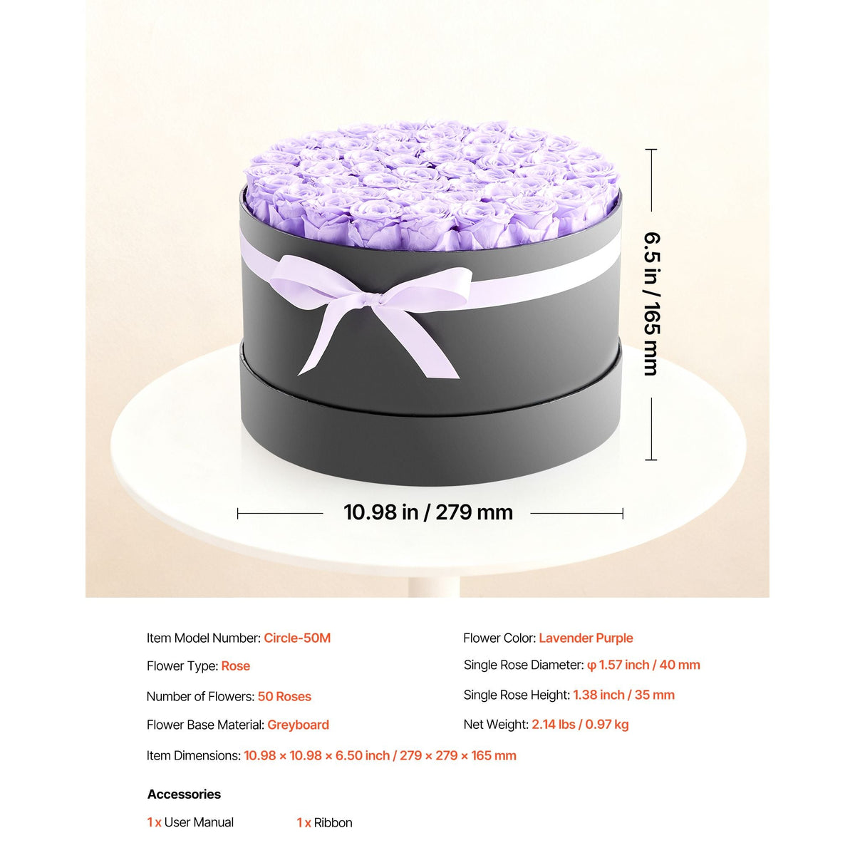 Forever Flowers, 50 Preserved Roses in a Box, Eternal Flowers Immortal Bouquet Birthday Present for Women Her Wife Mothers, Anniversary, Valentine's Day,Christmas, Lavender Purple
