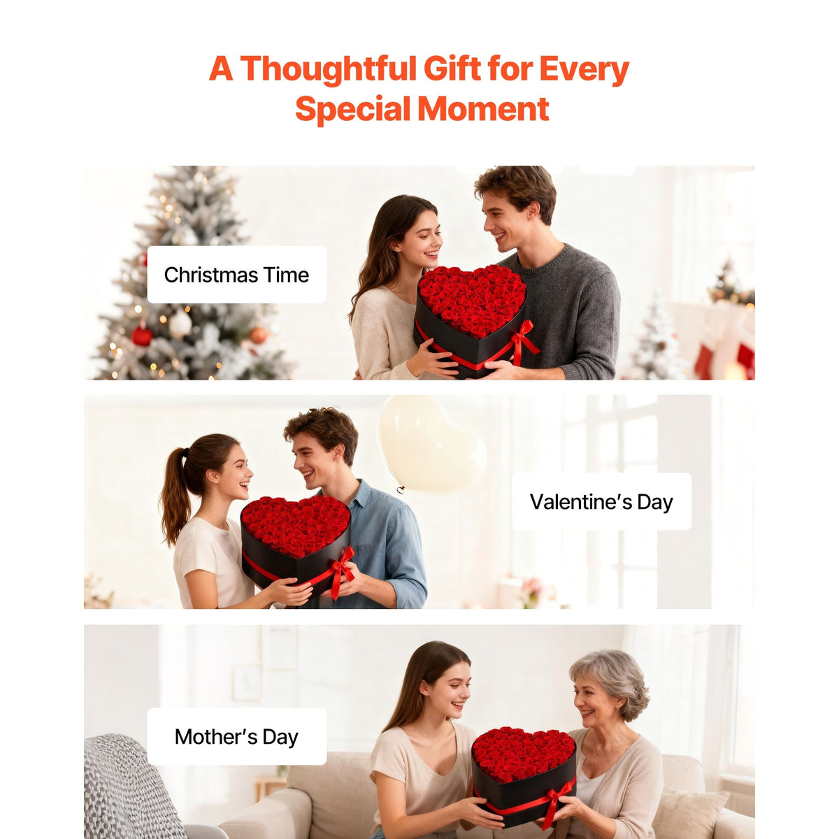 Forever Flowers, 50 Preserved Roses in a Heart Shape Box, Eternal Flowers Immortal Bouquet Birthday Present for Delivery Prime Women Her Wife Mothers, Anniversary, Valentine's Day,Christmas, Red