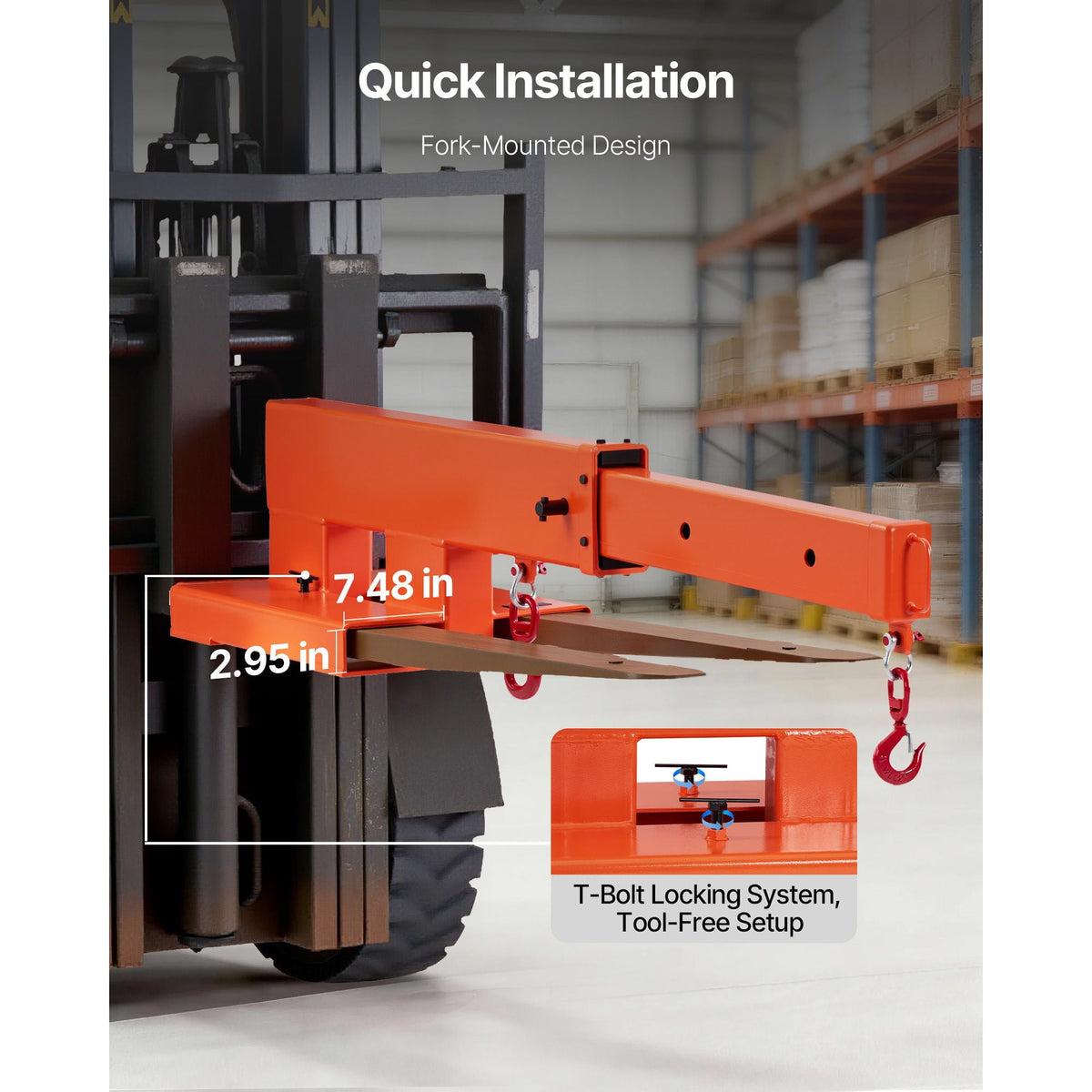 Forklift Jib Boom Crane, 5500 lbs Capacity, Forklift Mobile Crane Lifting Hoist with 2 Hooks, Manual Telescopic 47.2-73.5 in, Boom Attachment Towing Handling Equipment for Warehouse & Factories