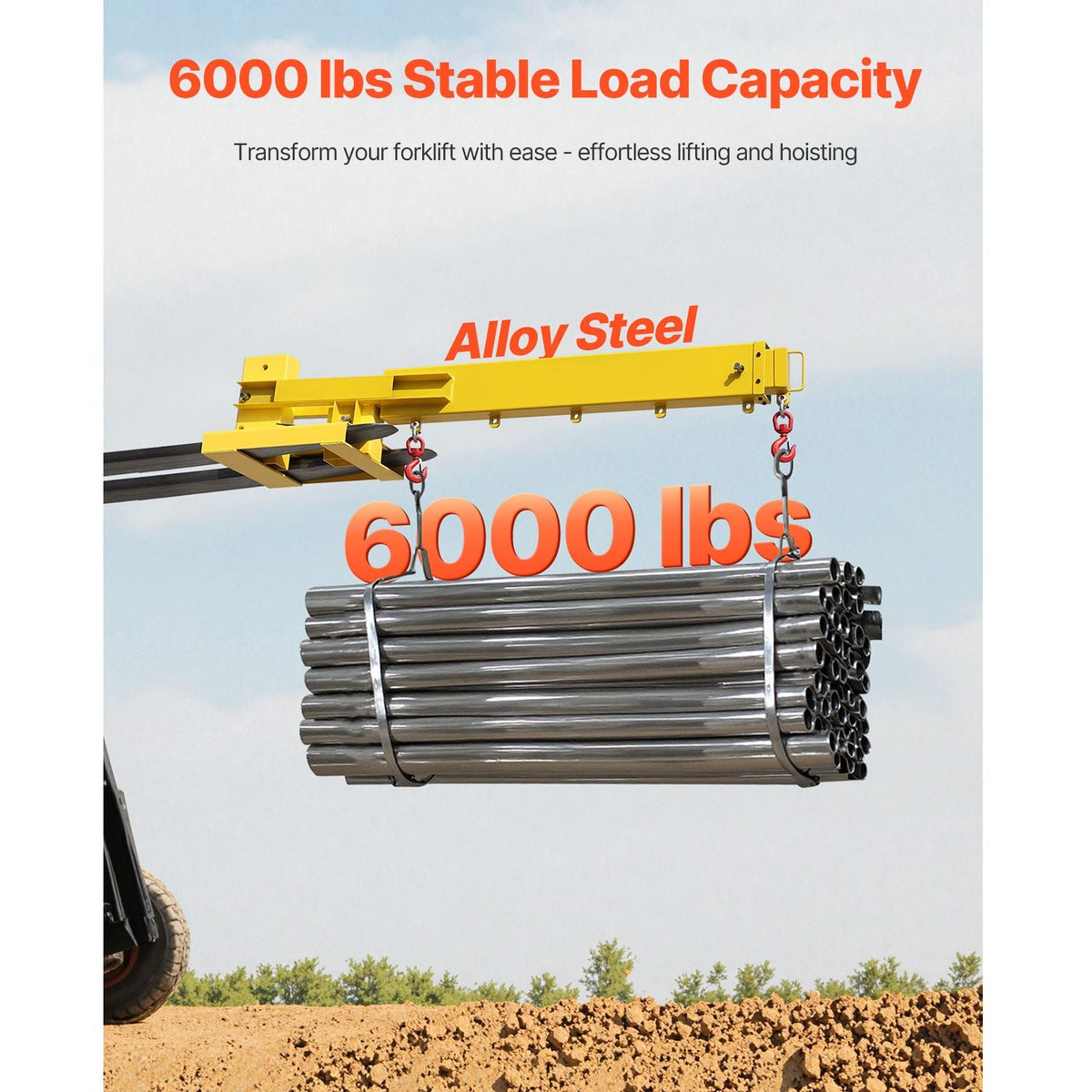 Forklift Jib Boom Crane, 6000lbs Capacity, Manual Telescoping Boom Extends Up to 56.1 inches, Forklift Mobile Crane with 2 Hooks, Adjustable Forklift Crane Attachment for Warehouse, Factories